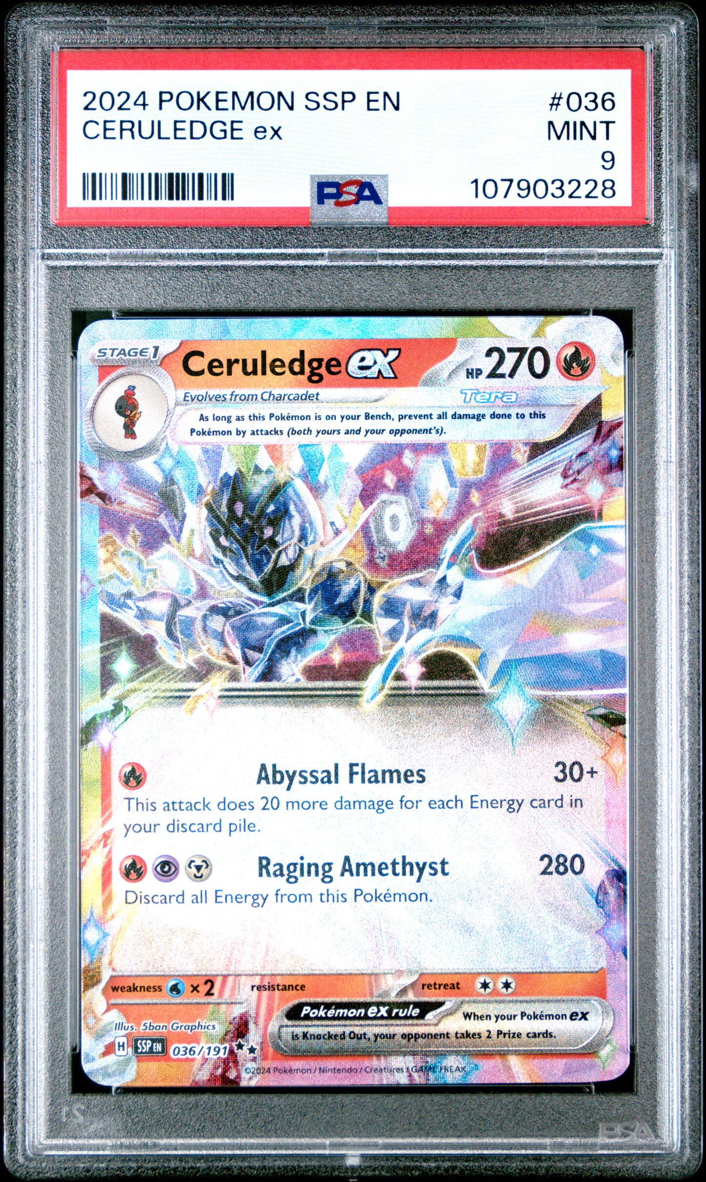 CERULEDGE EX 36/191 Common POKEMON SSP EN-SURGING SPARKS PSA9 MINT 9 PSA population 401 <a href=https://www.psacard.com/cert/107903228/psa>https://www.psacard.com/cert/107903228/psa</a>