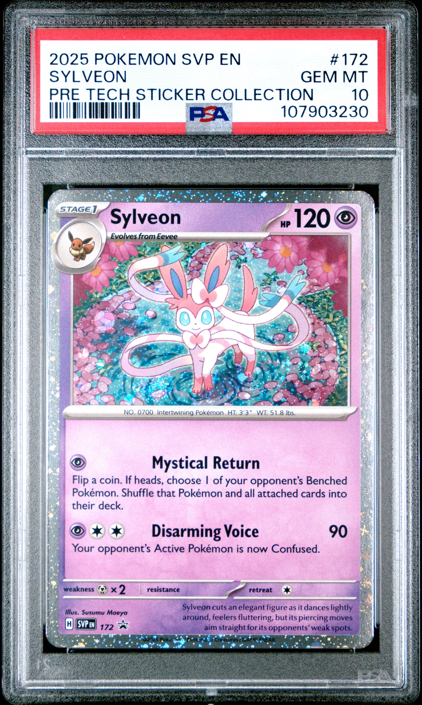 SYLVEON 172/SVP Common POKEMON SVP EN-SV BLACK STAR PROMO PRE TECH STICKER COLLECTION PSA10 GEM MT 10 PSA population 224 <a href=https://www.psacard.com/cert/107903230/psa>https://www.psacard.com/cert/107903230/psa</a>