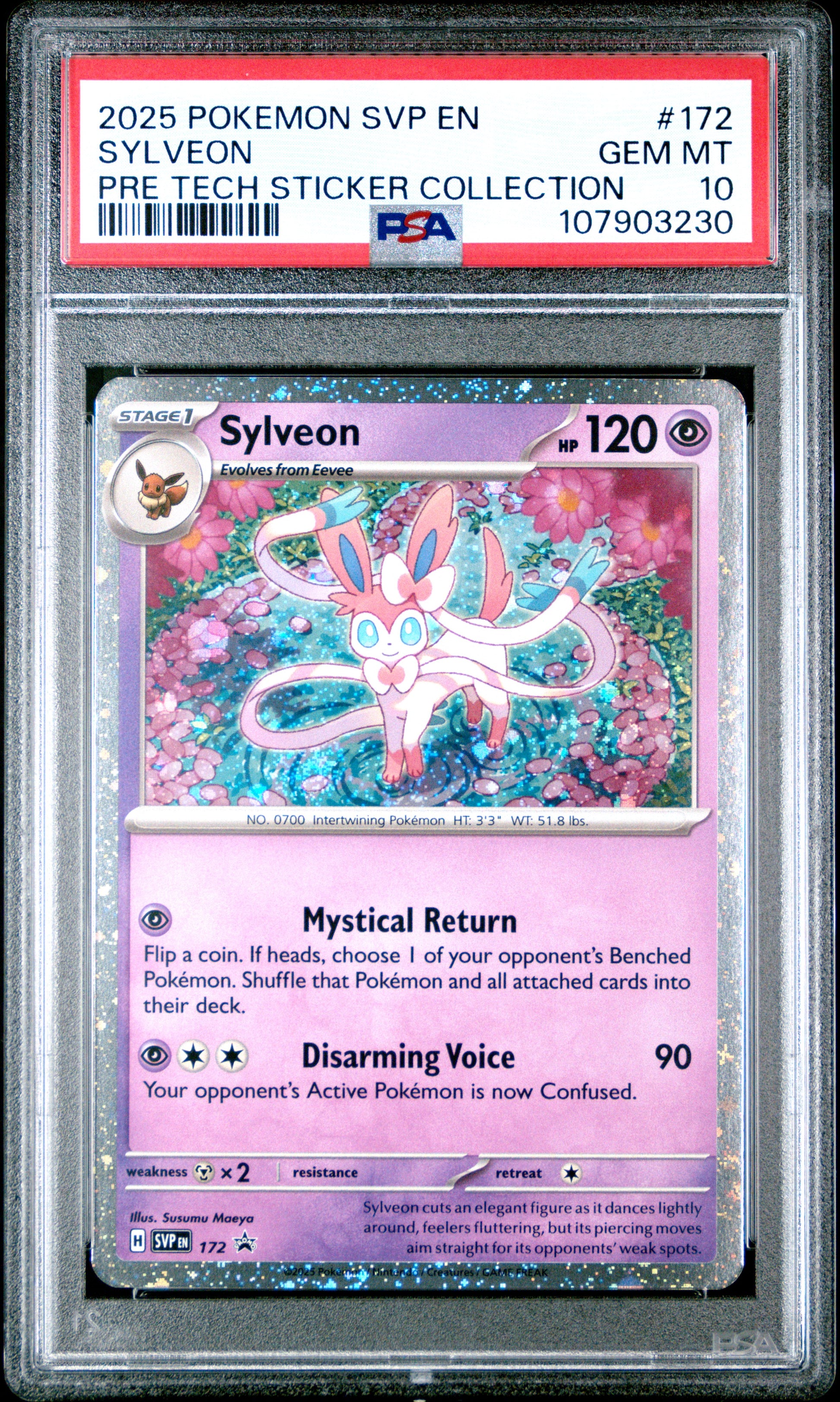 SYLVEON 172/SVP Common POKEMON SVP EN-SV BLACK STAR PROMO PRE TECH STICKER COLLECTION PSA10 GEM MT 10 PSA population 224 <a href=https://www.psacard.com/cert/107903230/psa>https://www.psacard.com/cert/107903230/psa</a>