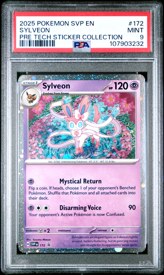 SYLVEON 172/SVP Common POKEMON SVP EN-SV BLACK STAR PROMO PRE TECH STICKER COLLECTION PSA9 MINT 9 PSA population 473 <a href=https://www.psacard.com/cert/107903232/psa>https://www.psacard.com/cert/107903232/psa</a>