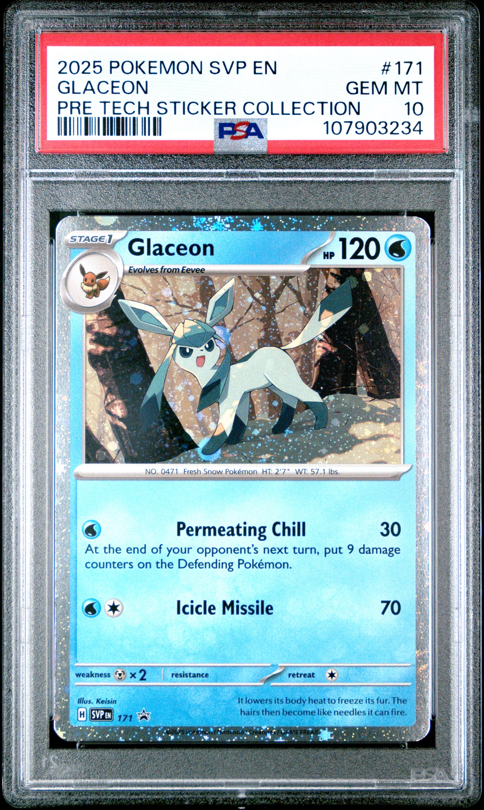 GLACEON 171/SVP Common POKEMON SVP EN-SV BLACK STAR PROMO PRE TECH STICKER COLLECTION PSA10 GEM MT 10 PSA population 186 <a href=https://www.psacard.com/cert/107903234/psa>https://www.psacard.com/cert/107903234/psa</a>
