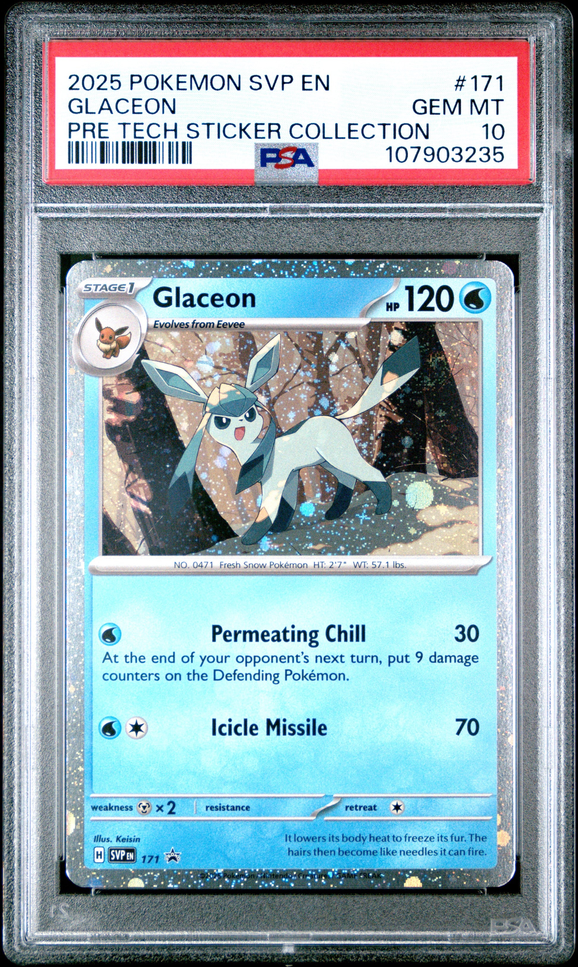 GLACEON 171/SVP Common POKEMON SVP EN-SV BLACK STAR PROMO PRE TECH STICKER COLLECTION PSA10 GEM MT 10 PSA population 186 <a href=https://www.psacard.com/cert/107903235/psa>https://www.psacard.com/cert/107903235/psa</a>