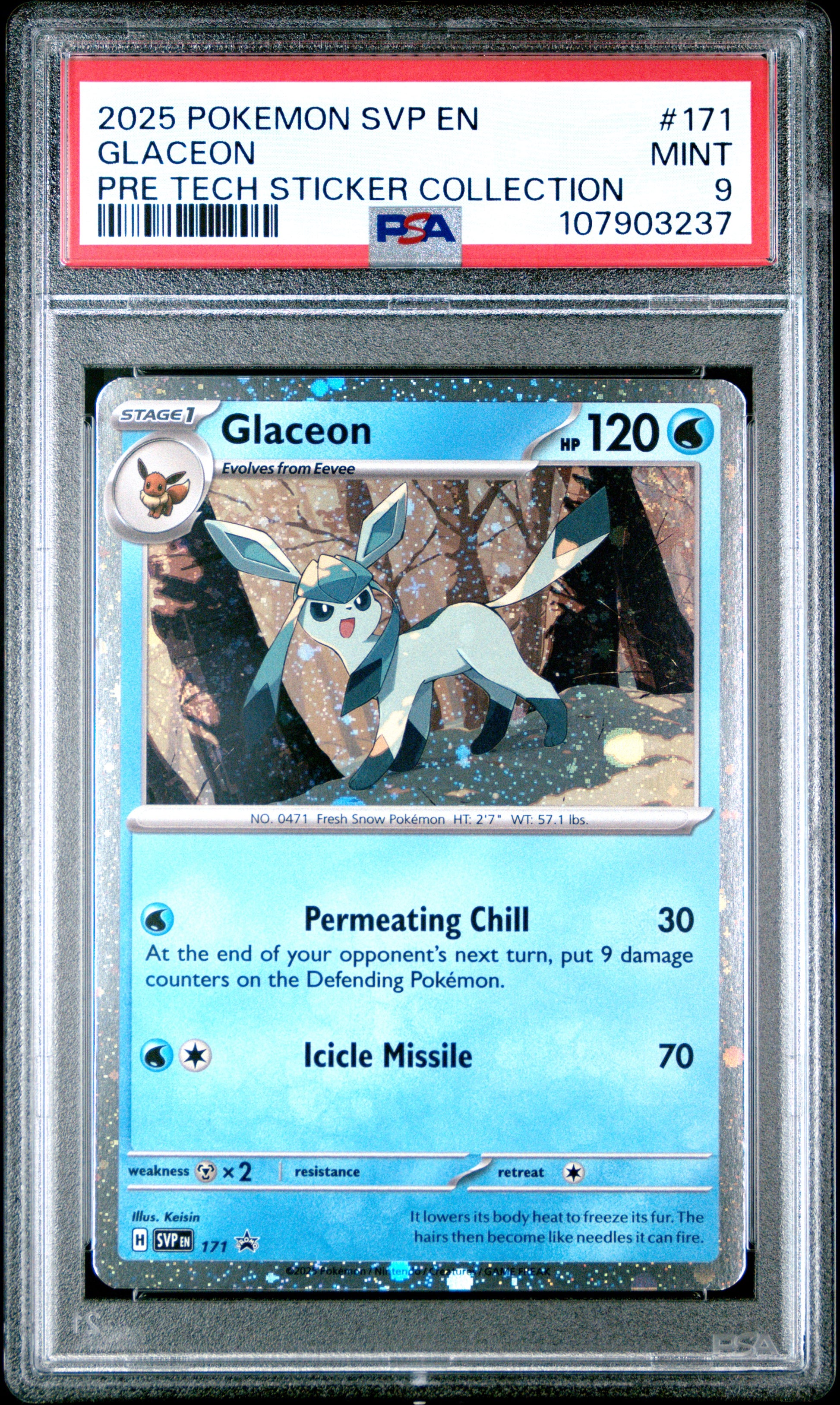 GLACEON 171/SVP Common POKEMON SVP EN-SV BLACK STAR PROMO PRE TECH STICKER COLLECTION PSA9 MINT 9 PSA population 318 <a href=https://www.psacard.com/cert/107903237/psa>https://www.psacard.com/cert/107903237/psa</a>