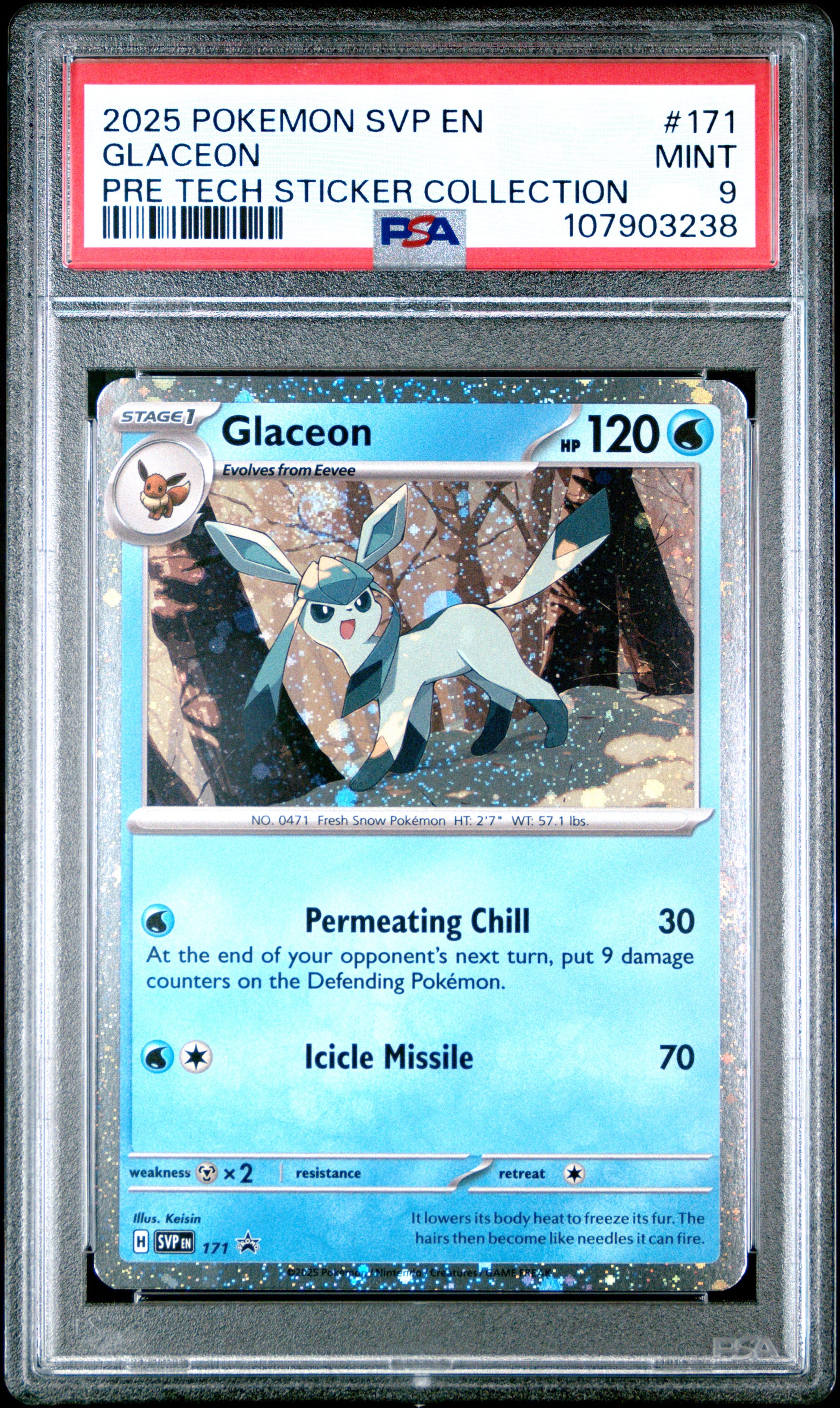 GLACEON 171/SVP Common POKEMON SVP EN-SV BLACK STAR PROMO PRE TECH STICKER COLLECTION PSA9 MINT 9 PSA population 318 <a href=https://www.psacard.com/cert/107903238/psa>https://www.psacard.com/cert/107903238/psa</a>