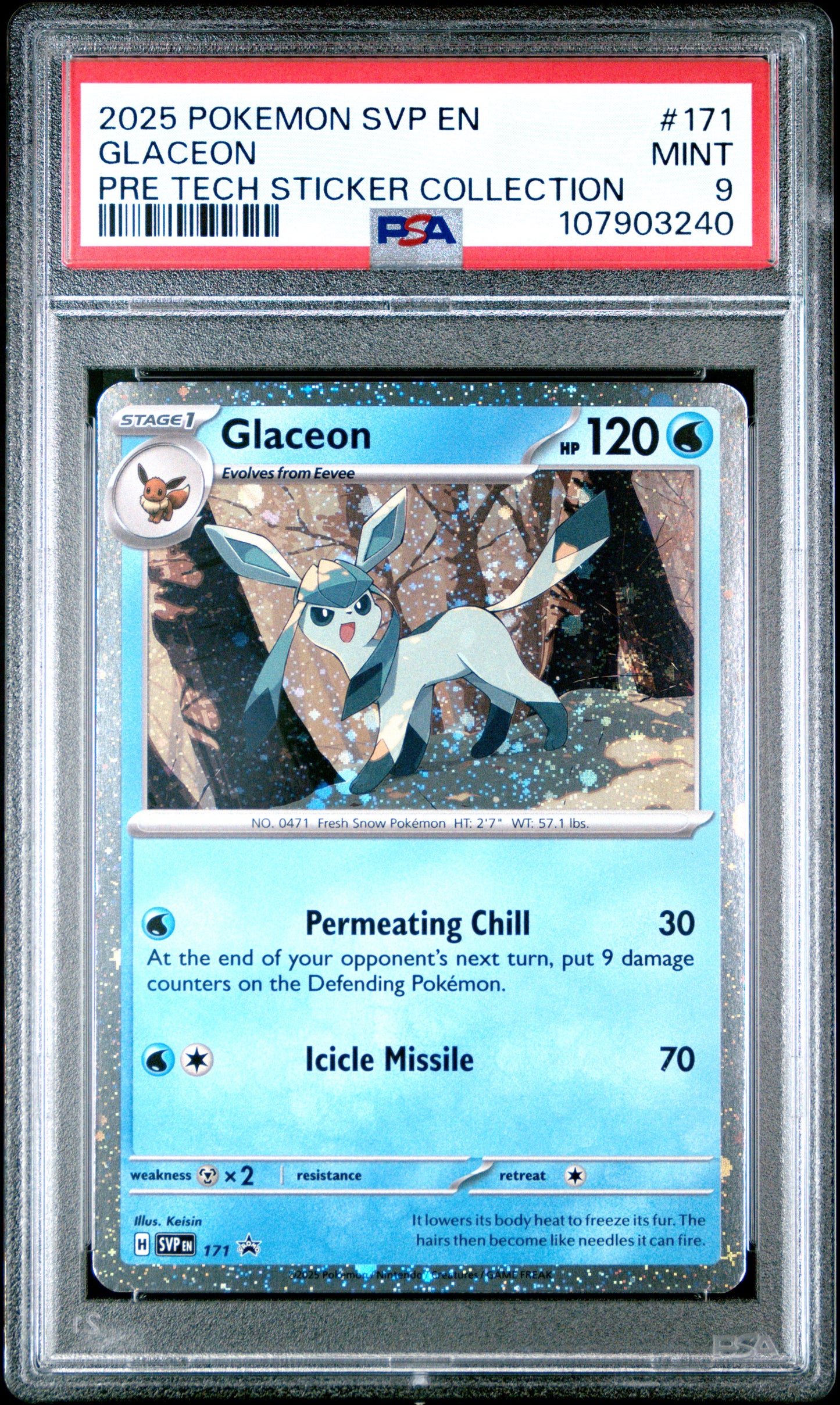 GLACEON 171/SVP Common POKEMON SVP EN-SV BLACK STAR PROMO PRE TECH STICKER COLLECTION PSA9 MINT 9 PSA population 318 <a href=https://www.psacard.com/cert/107903240/psa>https://www.psacard.com/cert/107903240/psa</a>