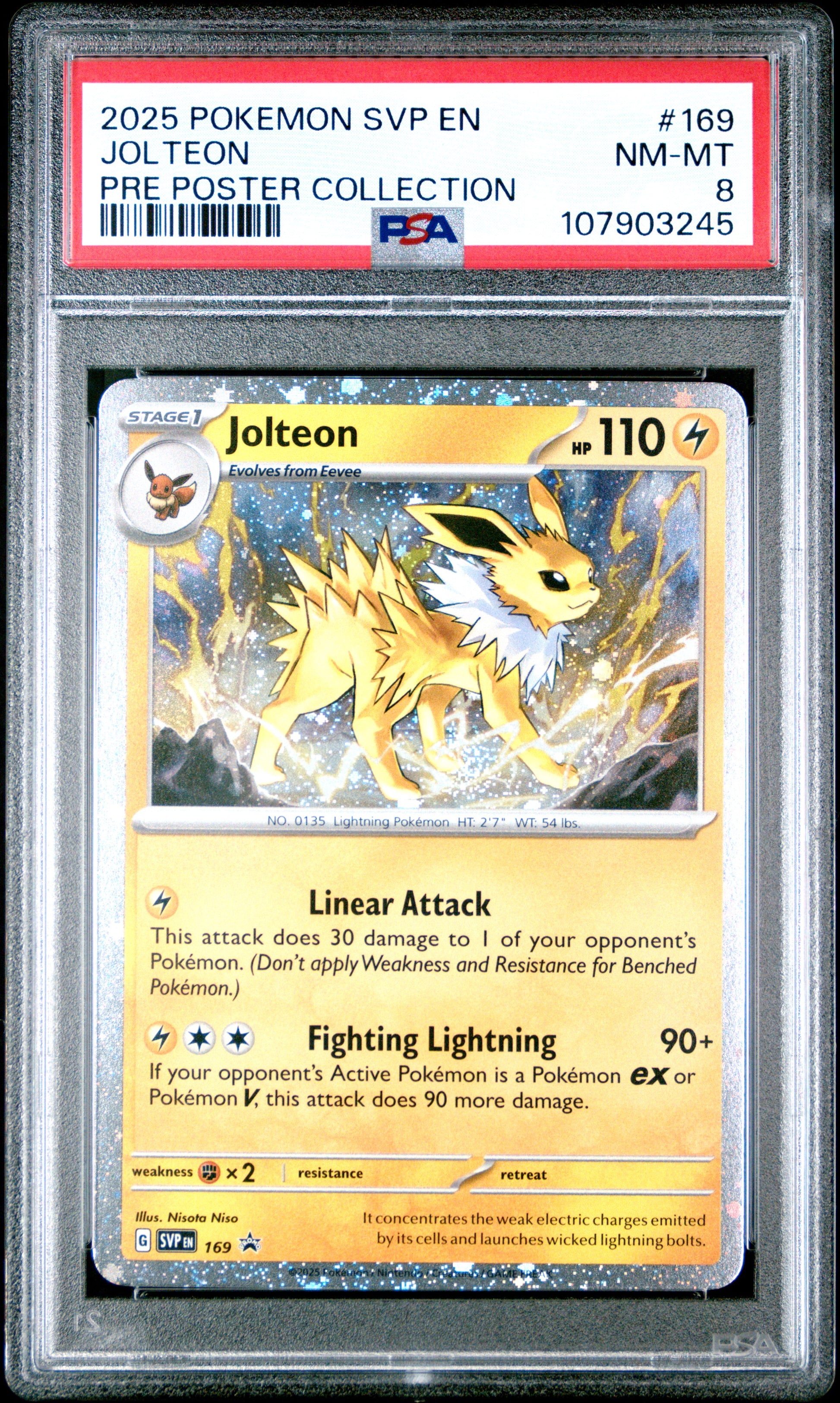 JOLTEON 169/SVP [Cosmos Holo]  POKEMON SVP EN-SV BLACK STAR PROMO PRE POSTER COLLECTION PSA8 NM-MT 8 PSA population 126 <a href=https://www.psacard.com/cert/107903245/psa>https://www.psacard.com/cert/107903245/psa</a>