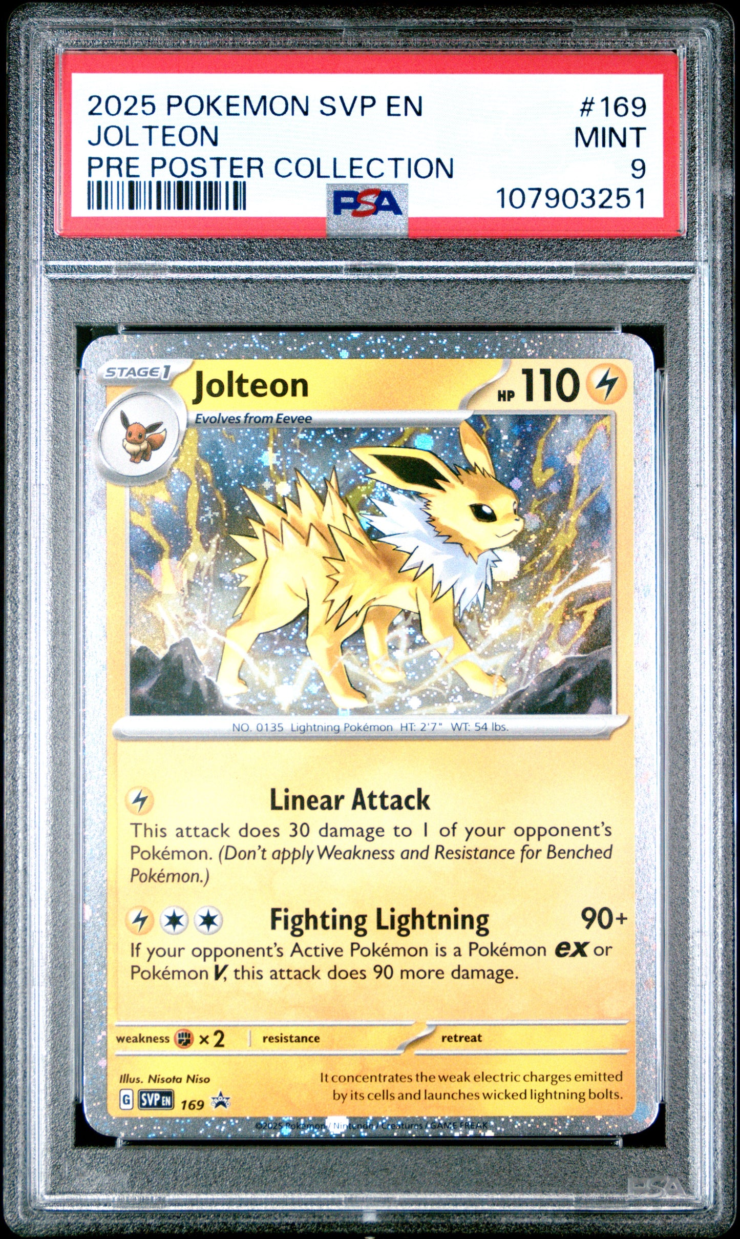 JOLTEON 169/SVP [Cosmos Holo]  POKEMON SVP EN-SV BLACK STAR PROMO PRE POSTER COLLECTION PSA9 MINT 9 PSA population 891 <a href=https://www.psacard.com/cert/107903251/psa>https://www.psacard.com/cert/107903251/psa</a>