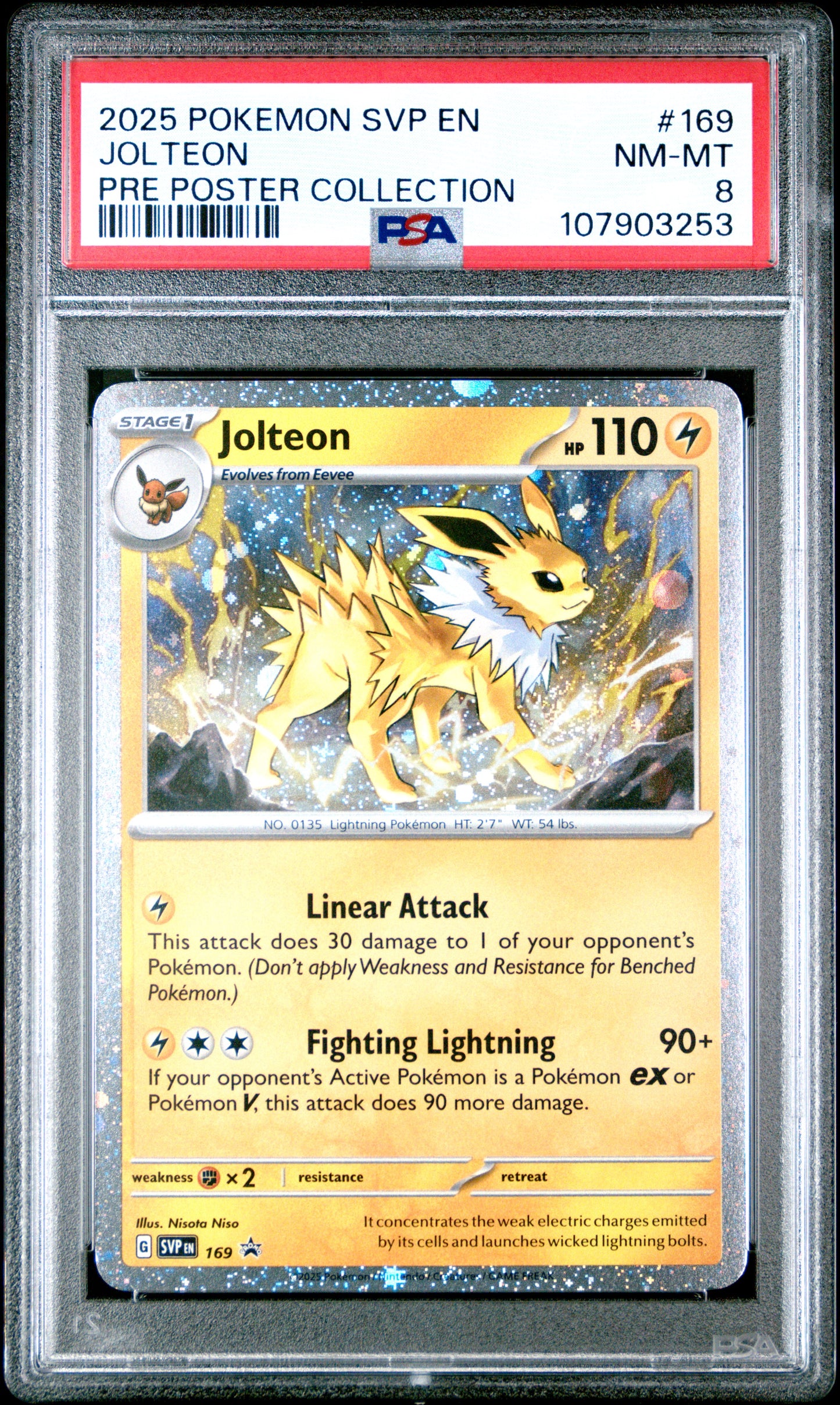 JOLTEON 169/SVP [Cosmos Holo]  POKEMON SVP EN-SV BLACK STAR PROMO PRE POSTER COLLECTION PSA8 NM-MT 8 PSA population 126 <a href=https://www.psacard.com/cert/107903253/psa>https://www.psacard.com/cert/107903253/psa</a>