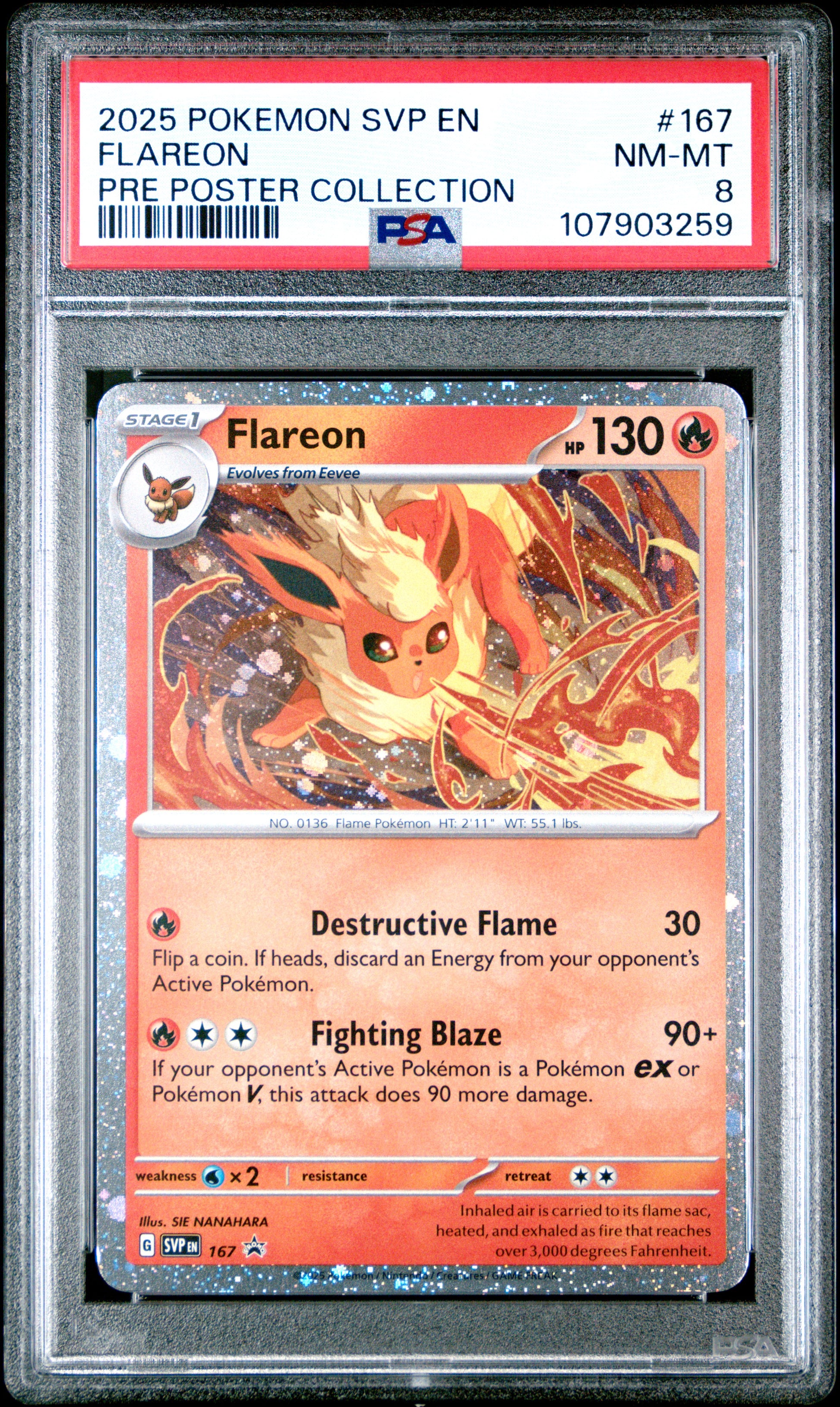 FLAREON 167/SVP [Cosmos Holo]  POKEMON SVP EN-SV BLACK STAR PROMO PRE POSTER COLLECTION PSA8 NM-MT 8 PSA population 174 <a href=https://www.psacard.com/cert/107903259/psa>https://www.psacard.com/cert/107903259/psa</a>