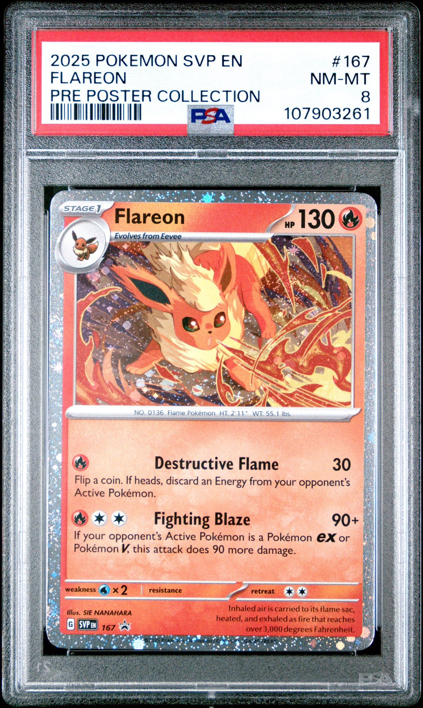 FLAREON 167/SVP [Cosmos Holo]  POKEMON SVP EN-SV BLACK STAR PROMO PRE POSTER COLLECTION PSA8 NM-MT 8 PSA population 174 <a href=https://www.psacard.com/cert/107903261/psa>https://www.psacard.com/cert/107903261/psa</a>