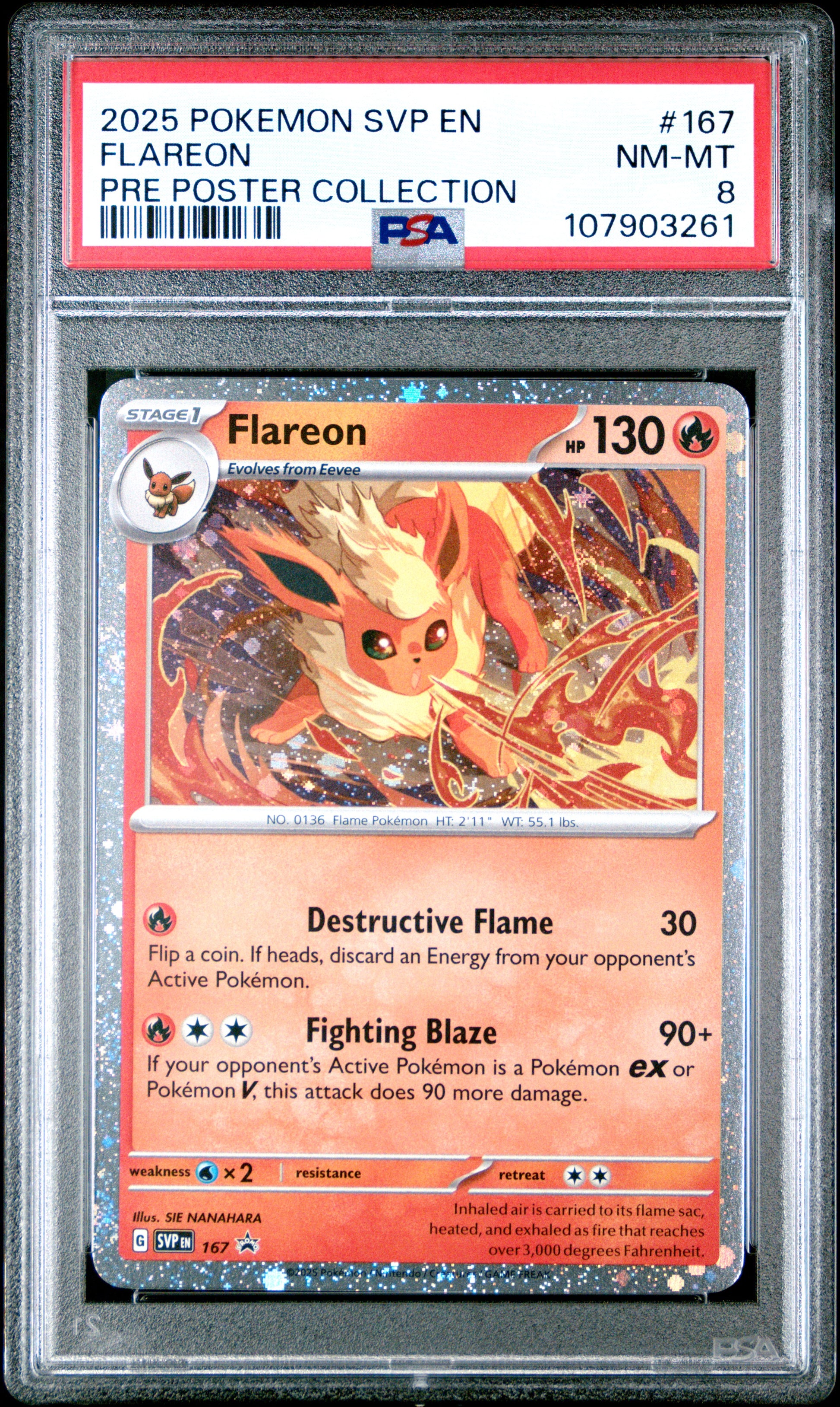 FLAREON 167/SVP [Cosmos Holo]  POKEMON SVP EN-SV BLACK STAR PROMO PRE POSTER COLLECTION PSA8 NM-MT 8 PSA population 174 <a href=https://www.psacard.com/cert/107903261/psa>https://www.psacard.com/cert/107903261/psa</a>