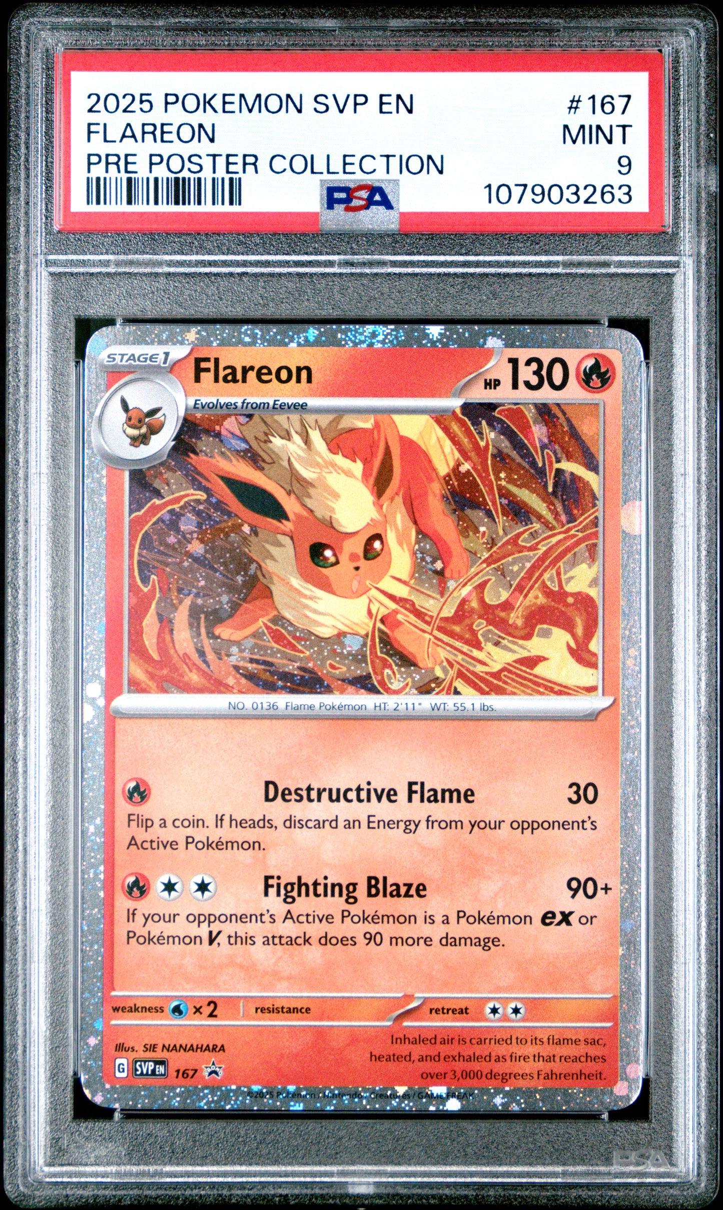 FLAREON 167/SVP [Cosmos Holo]  POKEMON SVP EN-SV BLACK STAR PROMO PRE POSTER COLLECTION PSA9 MINT 9 PSA population 858 <a href=https://www.psacard.com/cert/107903263/psa>https://www.psacard.com/cert/107903263/psa</a>