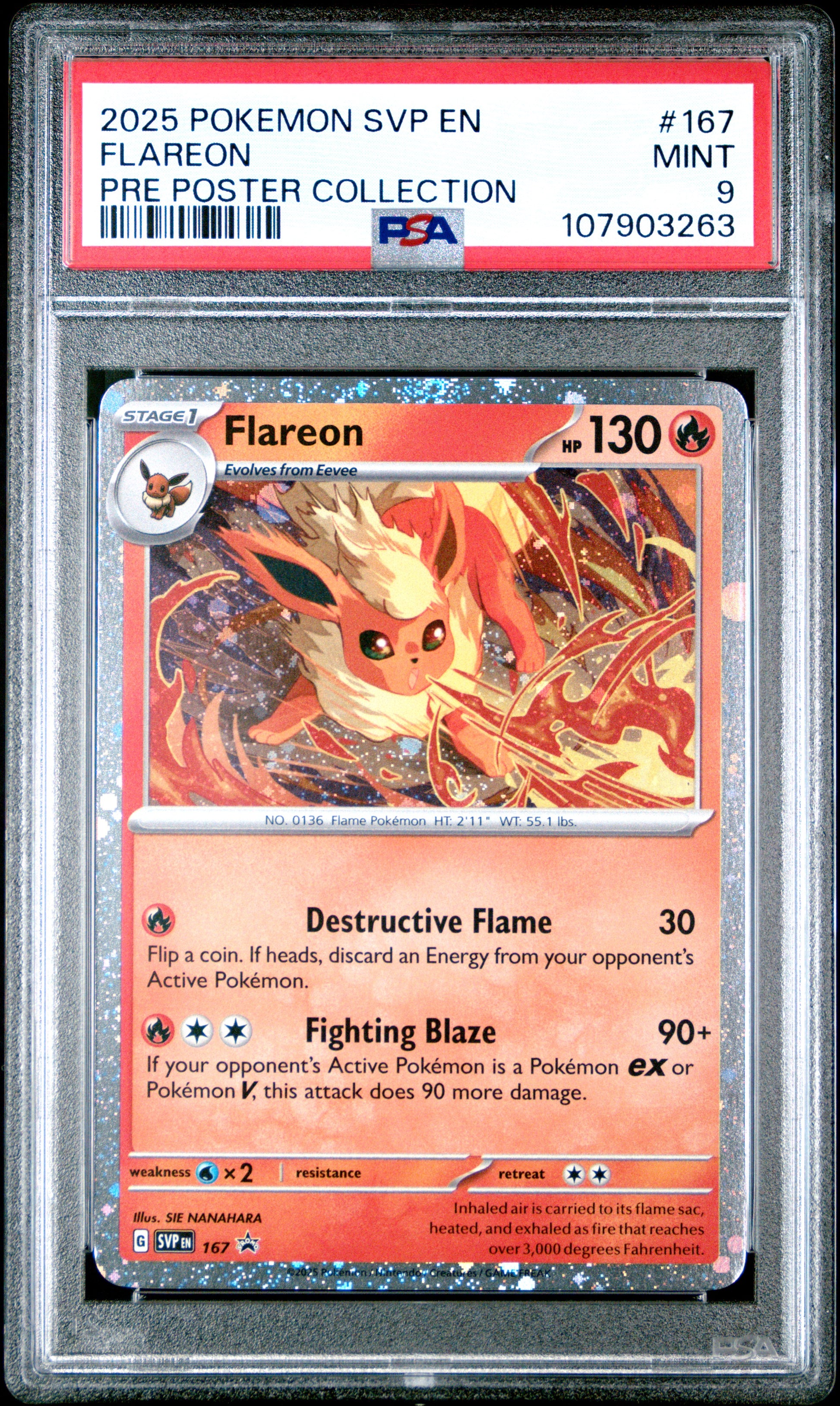 FLAREON 167/SVP [Cosmos Holo]  POKEMON SVP EN-SV BLACK STAR PROMO PRE POSTER COLLECTION PSA9 MINT 9 PSA population 858 <a href=https://www.psacard.com/cert/107903263/psa>https://www.psacard.com/cert/107903263/psa</a>