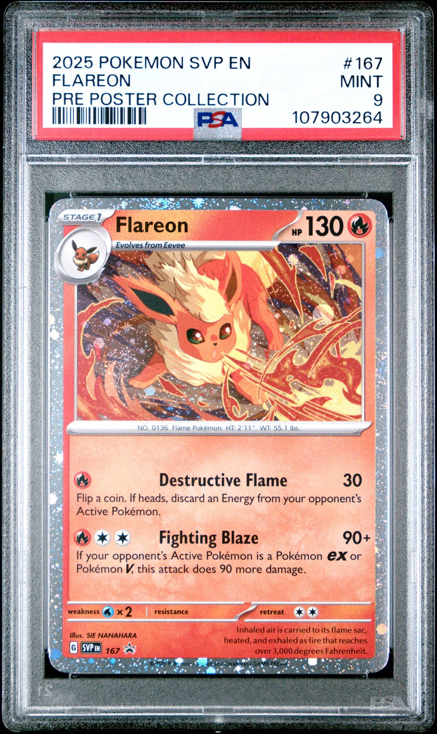 FLAREON 167/SVP [Cosmos Holo]  POKEMON SVP EN-SV BLACK STAR PROMO PRE POSTER COLLECTION PSA9 MINT 9 PSA population 858 <a href=https://www.psacard.com/cert/107903264/psa>https://www.psacard.com/cert/107903264/psa</a>