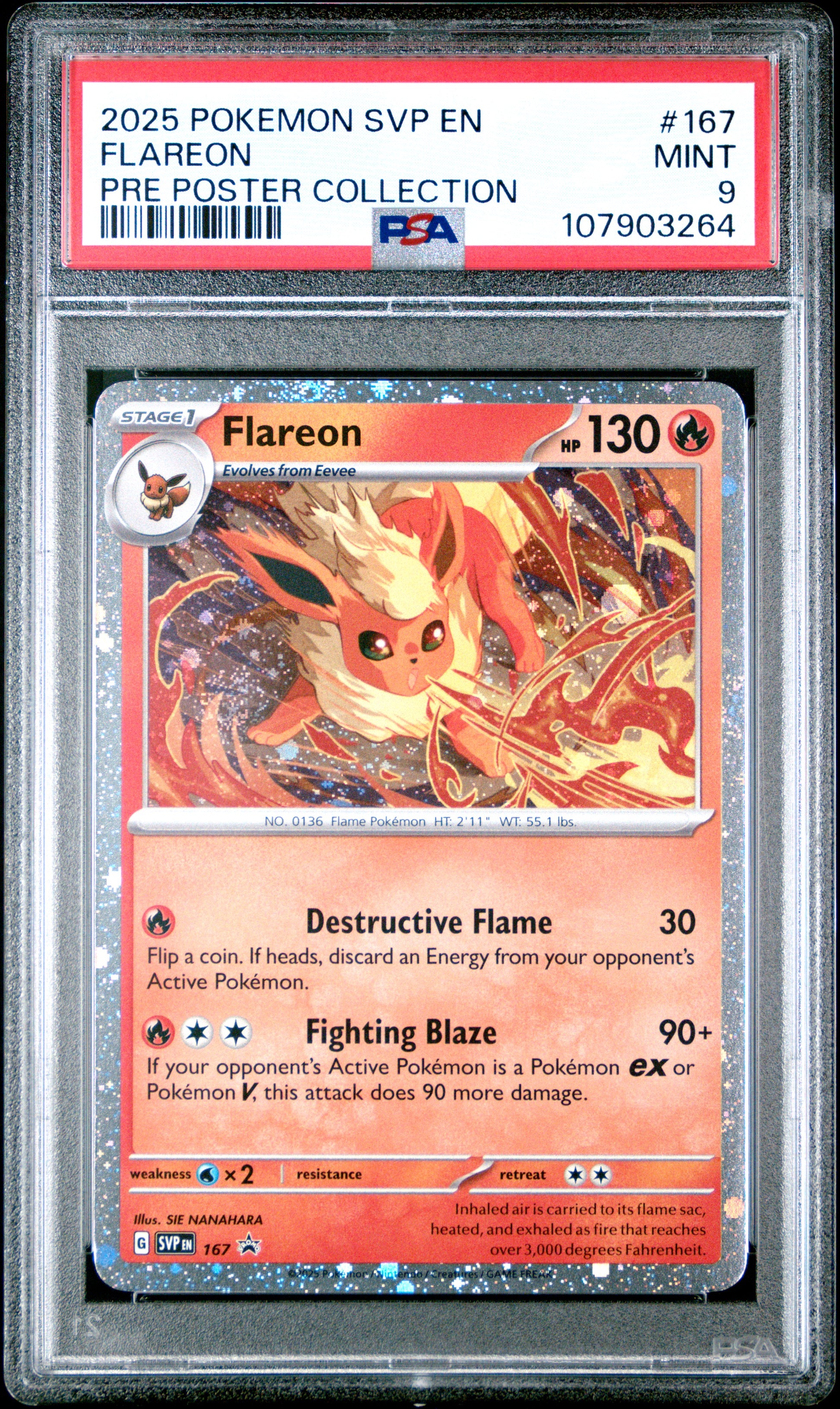 FLAREON 167/SVP [Cosmos Holo]  POKEMON SVP EN-SV BLACK STAR PROMO PRE POSTER COLLECTION PSA9 MINT 9 PSA population 858 <a href=https://www.psacard.com/cert/107903264/psa>https://www.psacard.com/cert/107903264/psa</a>