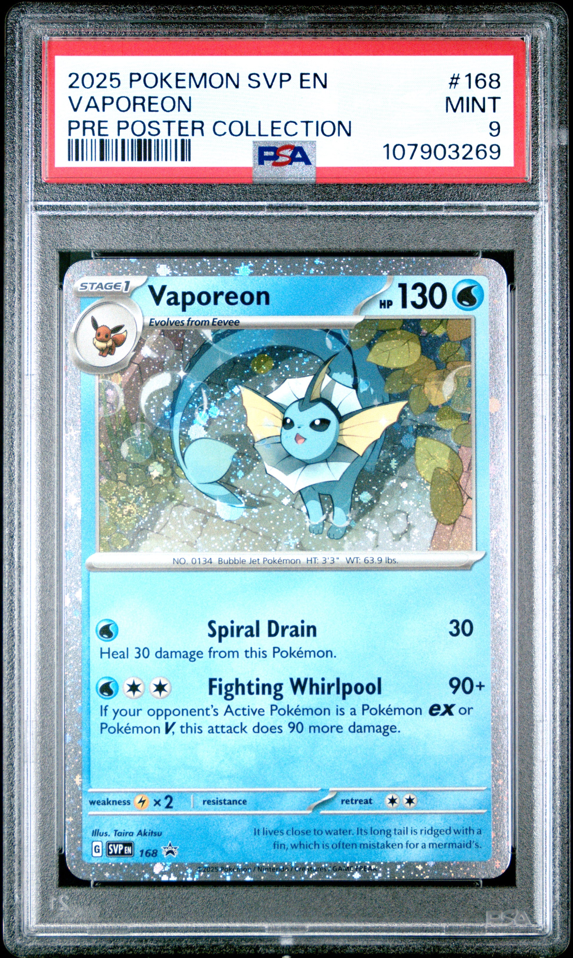 VAPOREON 168/SVP [Cosmos Holo]  POKEMON SVP EN-SV BLACK STAR PROMO PRE POSTER COLLECTION PSA9 MINT 9 PSA population 797 <a href=https://www.psacard.com/cert/107903269/psa>https://www.psacard.com/cert/107903269/psa</a>