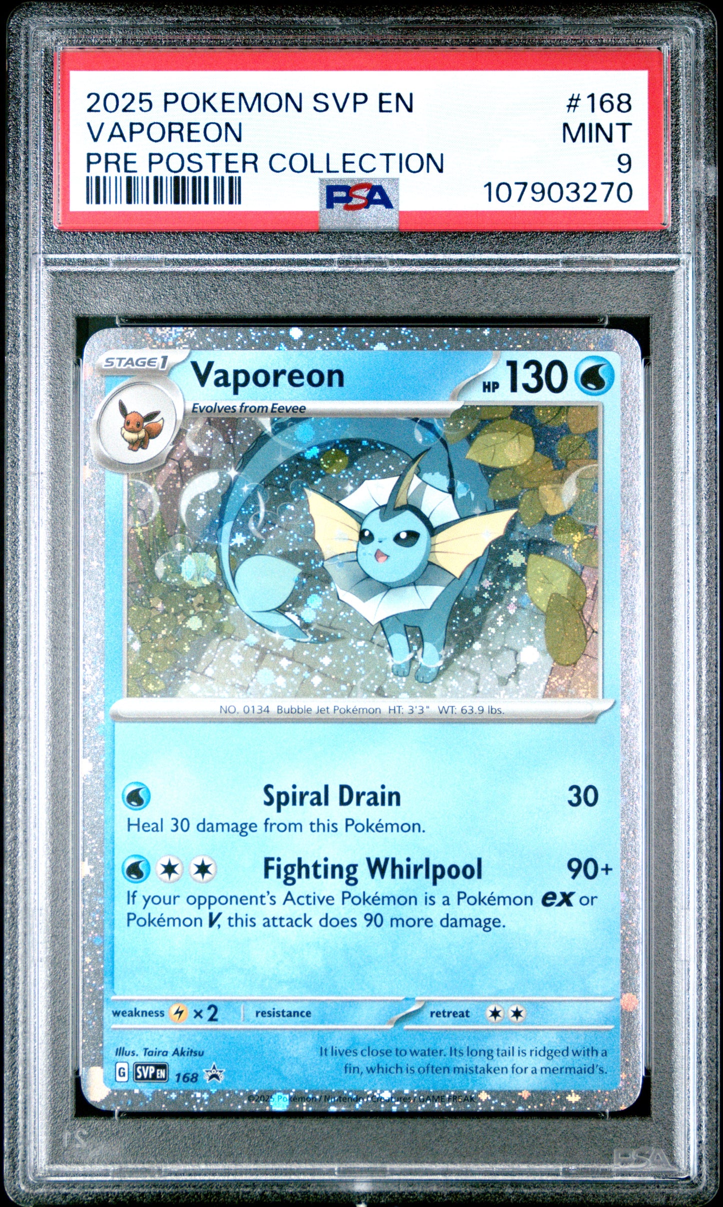 VAPOREON 168/SVP [Cosmos Holo]  POKEMON SVP EN-SV BLACK STAR PROMO PRE POSTER COLLECTION PSA9 MINT 9 PSA population 797 <a href=https://www.psacard.com/cert/107903270/psa>https://www.psacard.com/cert/107903270/psa</a>