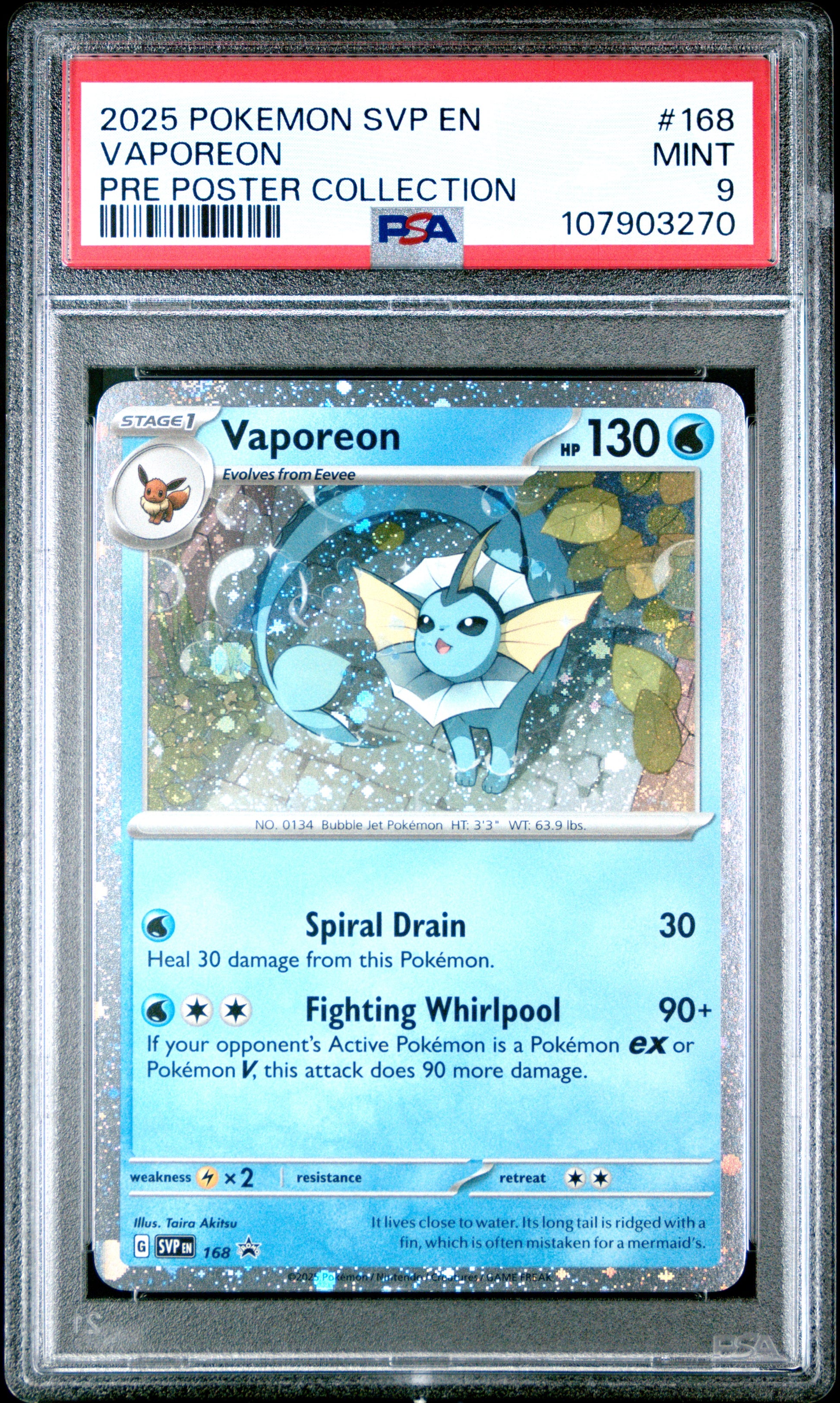 VAPOREON 168/SVP [Cosmos Holo]  POKEMON SVP EN-SV BLACK STAR PROMO PRE POSTER COLLECTION PSA9 MINT 9 PSA population 797 <a href=https://www.psacard.com/cert/107903270/psa>https://www.psacard.com/cert/107903270/psa</a>