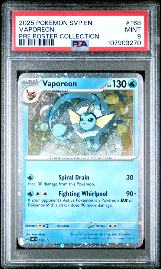 VAPOREON 168/SVP [Cosmos Holo]  POKEMON SVP EN-SV BLACK STAR PROMO PRE POSTER COLLECTION PSA9 MINT 9 PSA population 797 <a href=https://www.psacard.com/cert/107903270/psa>https://www.psacard.com/cert/107903270/psa</a>
