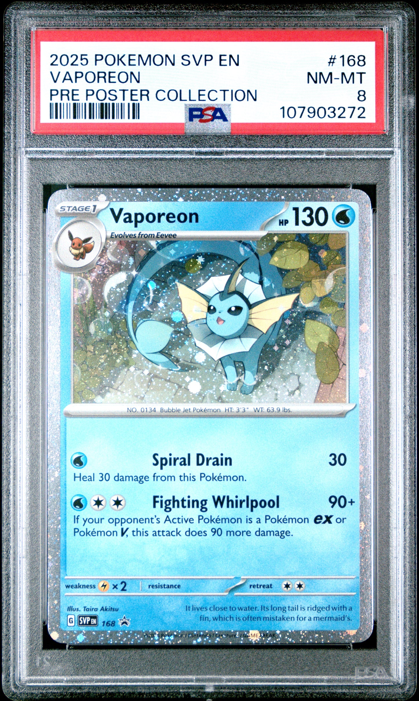 VAPOREON 168/SVP [Cosmos Holo]  POKEMON SVP EN-SV BLACK STAR PROMO PRE POSTER COLLECTION PSA8 NM-MT 8 PSA population 148 <a href=https://www.psacard.com/cert/107903272/psa>https://www.psacard.com/cert/107903272/psa</a>