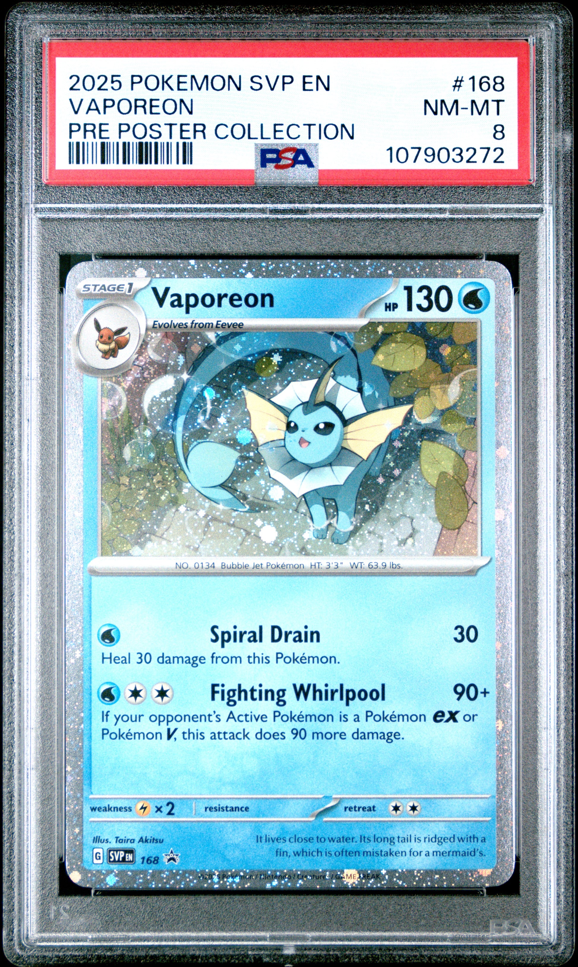 VAPOREON 168/SVP [Cosmos Holo]  POKEMON SVP EN-SV BLACK STAR PROMO PRE POSTER COLLECTION PSA8 NM-MT 8 PSA population 148 <a href=https://www.psacard.com/cert/107903272/psa>https://www.psacard.com/cert/107903272/psa</a>