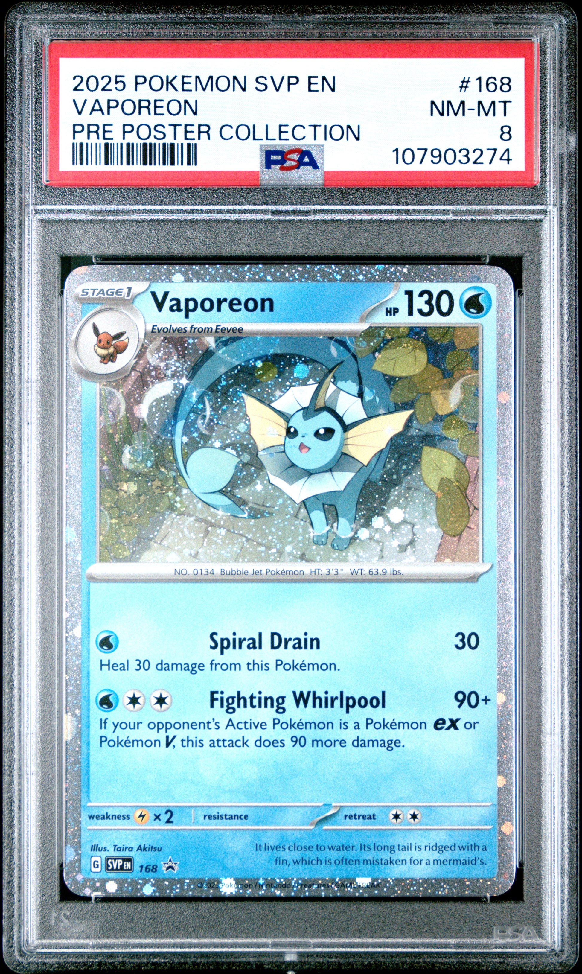 VAPOREON 168/SVP [Cosmos Holo]  POKEMON SVP EN-SV BLACK STAR PROMO PRE POSTER COLLECTION PSA8 NM-MT 8 PSA population 148 <a href=https://www.psacard.com/cert/107903274/psa>https://www.psacard.com/cert/107903274/psa</a>