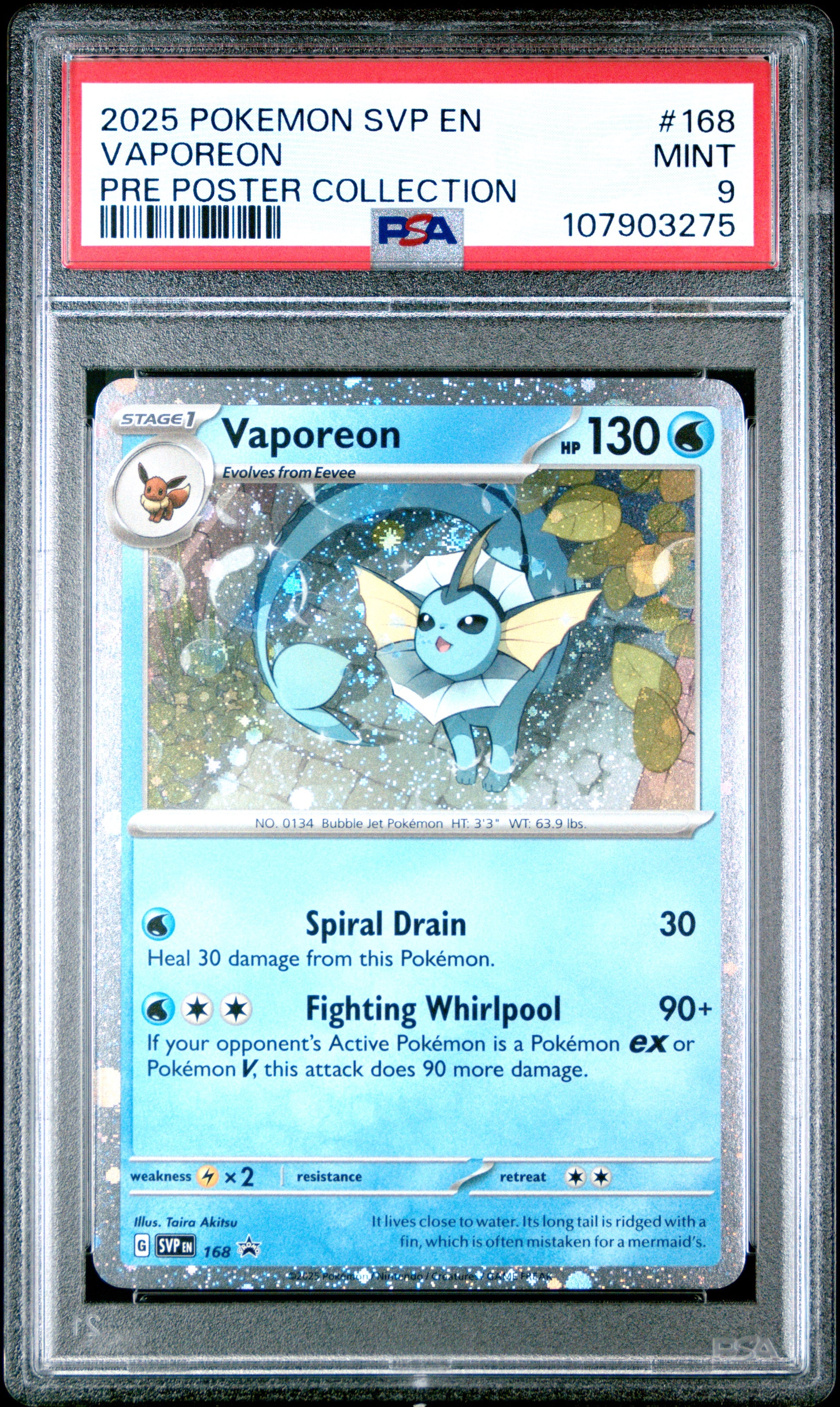 VAPOREON 168/SVP [Cosmos Holo]  POKEMON SVP EN-SV BLACK STAR PROMO PRE POSTER COLLECTION PSA9 MINT 9 PSA population 797 <a href=https://www.psacard.com/cert/107903275/psa>https://www.psacard.com/cert/107903275/psa</a>