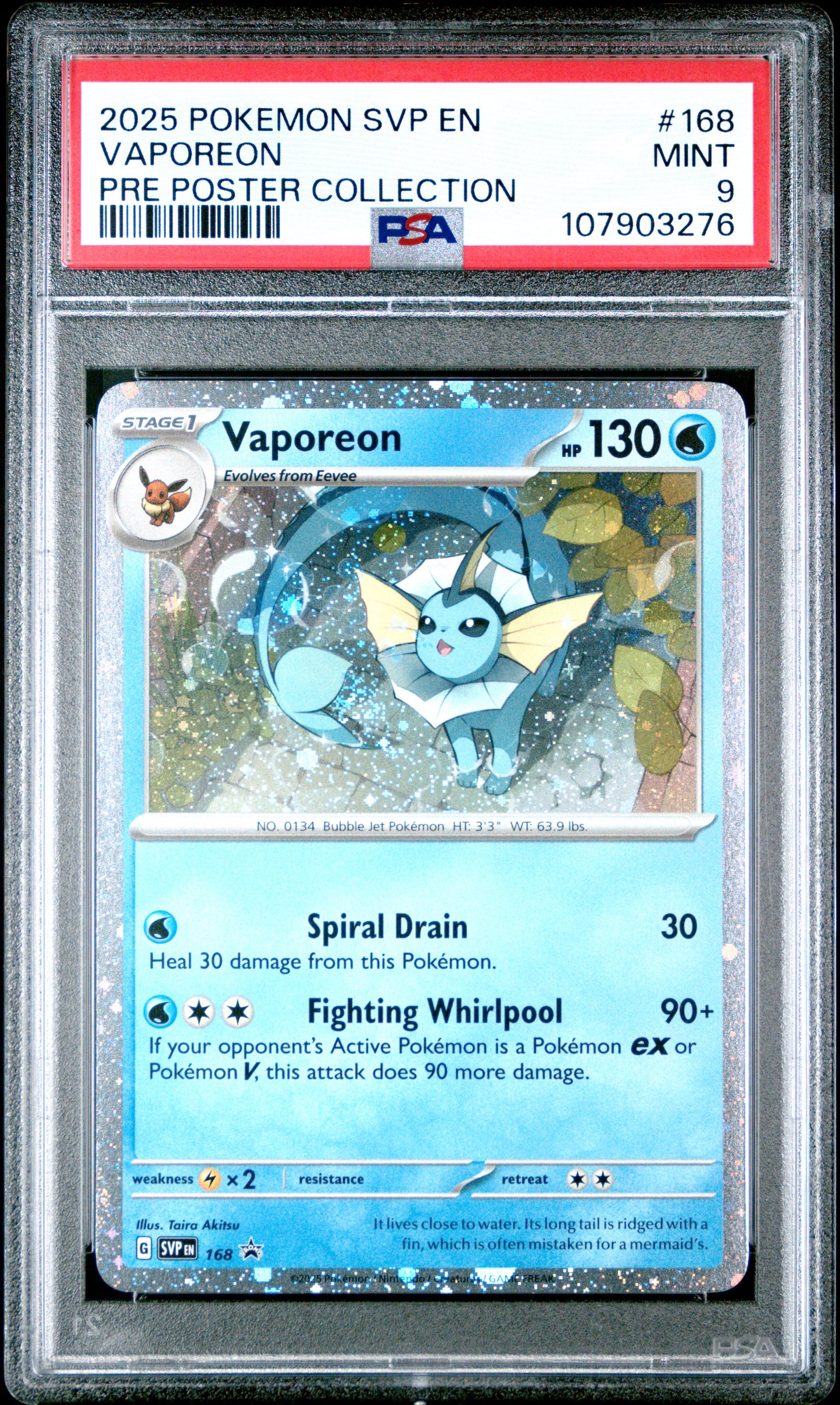 VAPOREON 168/SVP [Cosmos Holo]  POKEMON SVP EN-SV BLACK STAR PROMO PRE POSTER COLLECTION PSA9 MINT 9 PSA population 797 <a href=https://www.psacard.com/cert/107903276/psa>https://www.psacard.com/cert/107903276/psa</a>