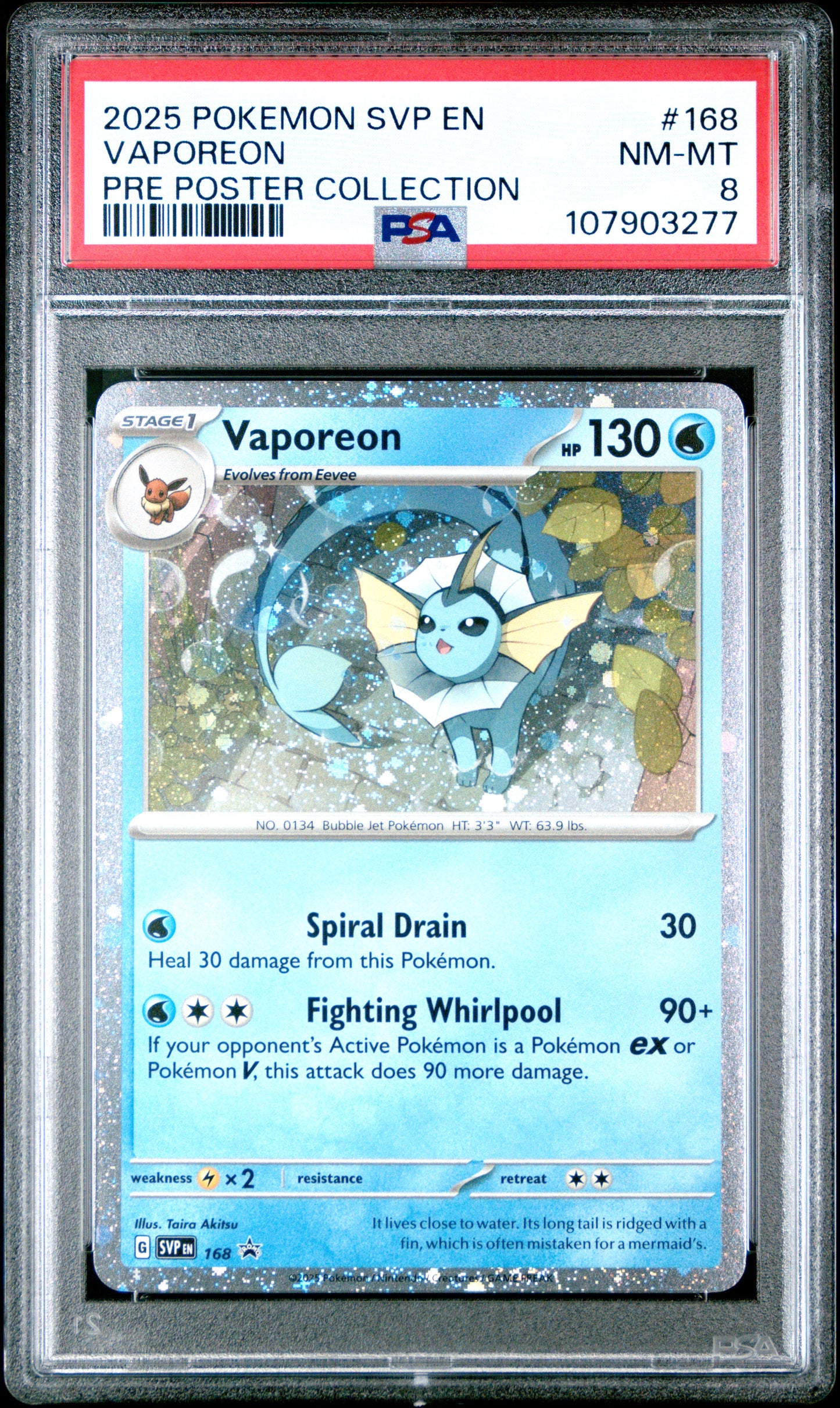 VAPOREON 168/SVP [Cosmos Holo]  POKEMON SVP EN-SV BLACK STAR PROMO PRE POSTER COLLECTION PSA8 NM-MT 8 PSA population 148 <a href=https://www.psacard.com/cert/107903277/psa>https://www.psacard.com/cert/107903277/psa</a>