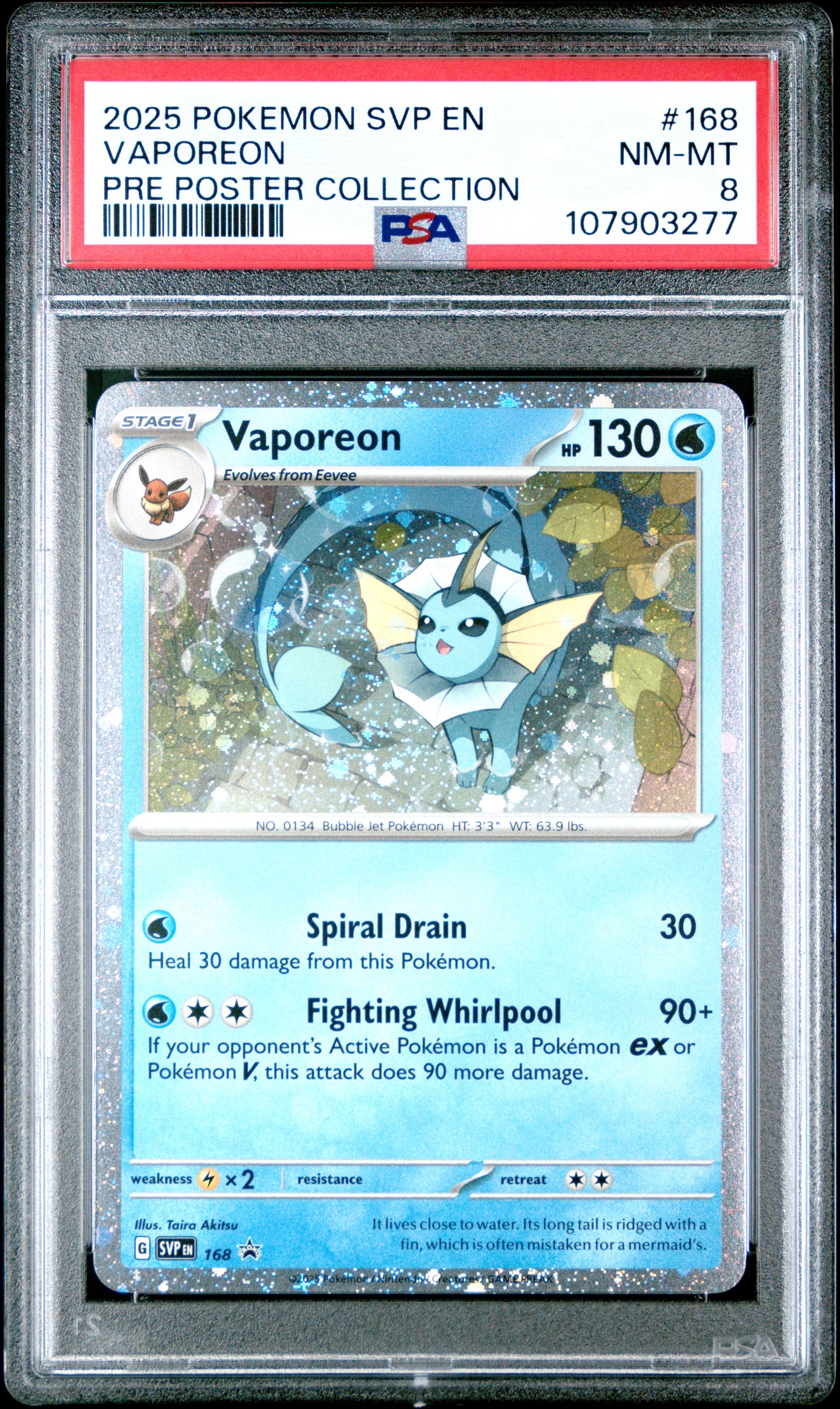 VAPOREON 168/SVP [Cosmos Holo]  POKEMON SVP EN-SV BLACK STAR PROMO PRE POSTER COLLECTION PSA8 NM-MT 8 PSA population 148 <a href=https://www.psacard.com/cert/107903277/psa>https://www.psacard.com/cert/107903277/psa</a>