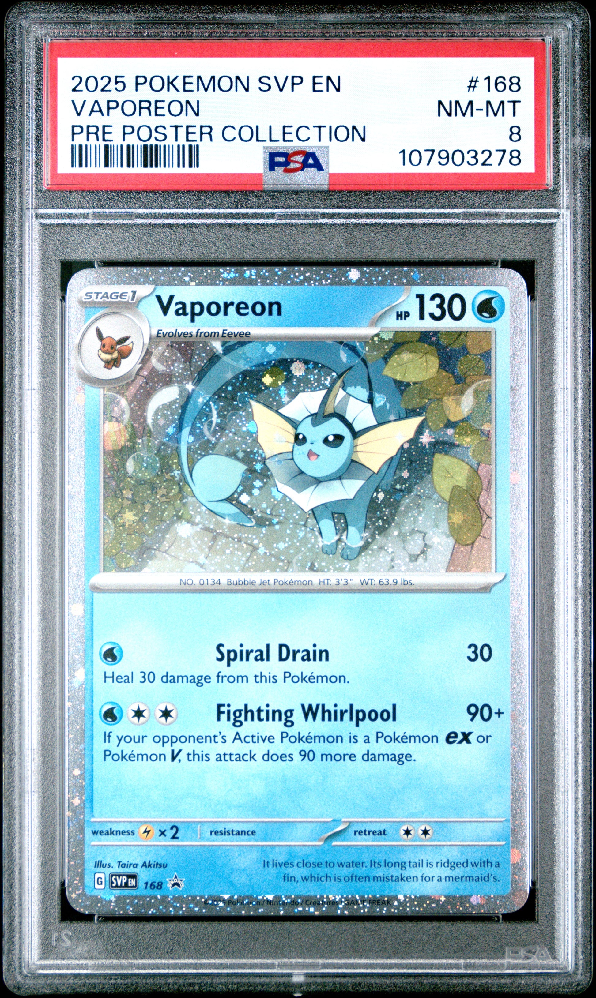 VAPOREON 168/SVP [Cosmos Holo]  POKEMON SVP EN-SV BLACK STAR PROMO PRE POSTER COLLECTION PSA8 NM-MT 8 PSA population 148 <a href=https://www.psacard.com/cert/107903278/psa>https://www.psacard.com/cert/107903278/psa</a>