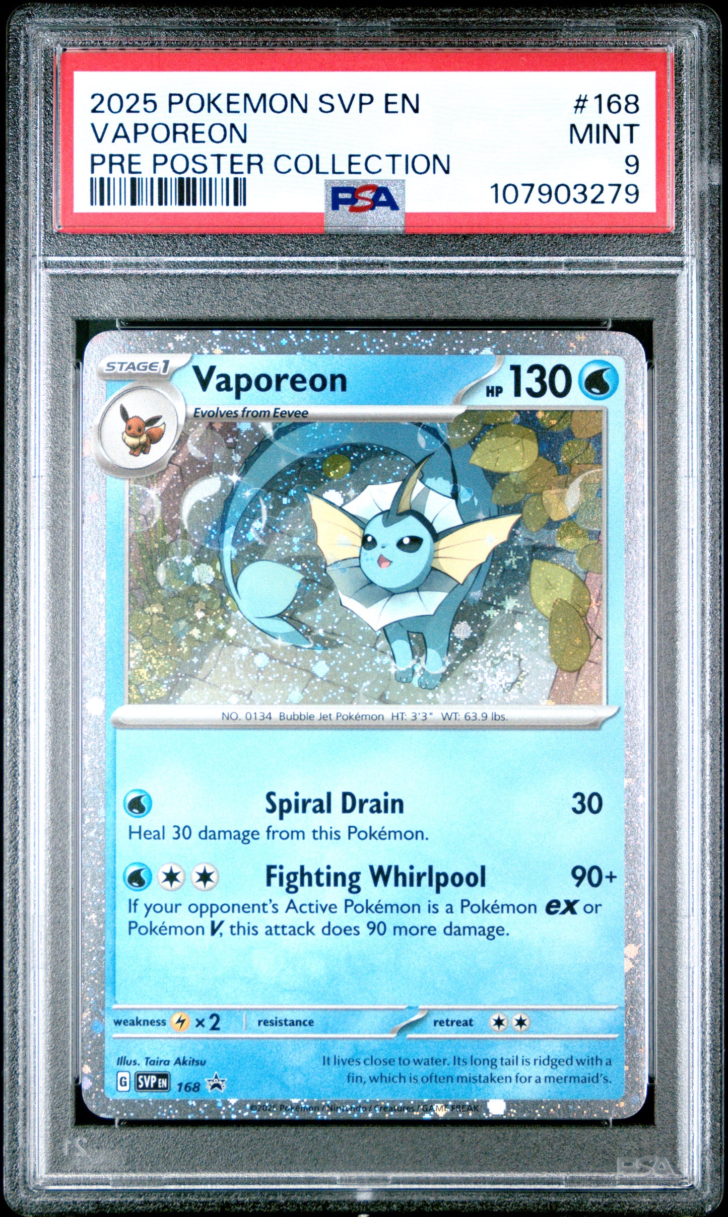 VAPOREON 168/SVP [Cosmos Holo]  POKEMON SVP EN-SV BLACK STAR PROMO PRE POSTER COLLECTION PSA9 MINT 9 PSA population 797 <a href=https://www.psacard.com/cert/107903279/psa>https://www.psacard.com/cert/107903279/psa</a>