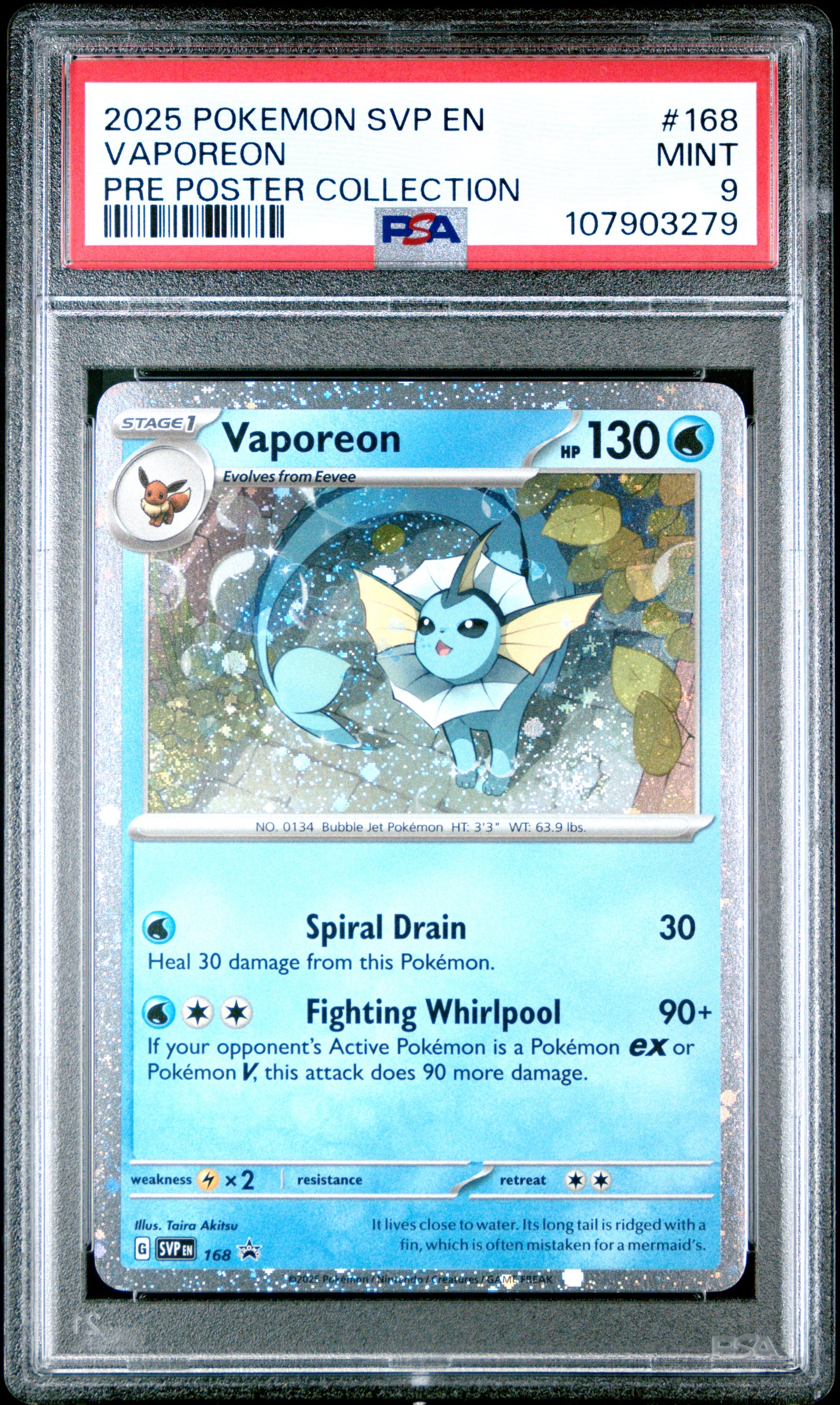 VAPOREON 168/SVP [Cosmos Holo]  POKEMON SVP EN-SV BLACK STAR PROMO PRE POSTER COLLECTION PSA9 MINT 9 PSA population 797 <a href=https://www.psacard.com/cert/107903279/psa>https://www.psacard.com/cert/107903279/psa</a>
