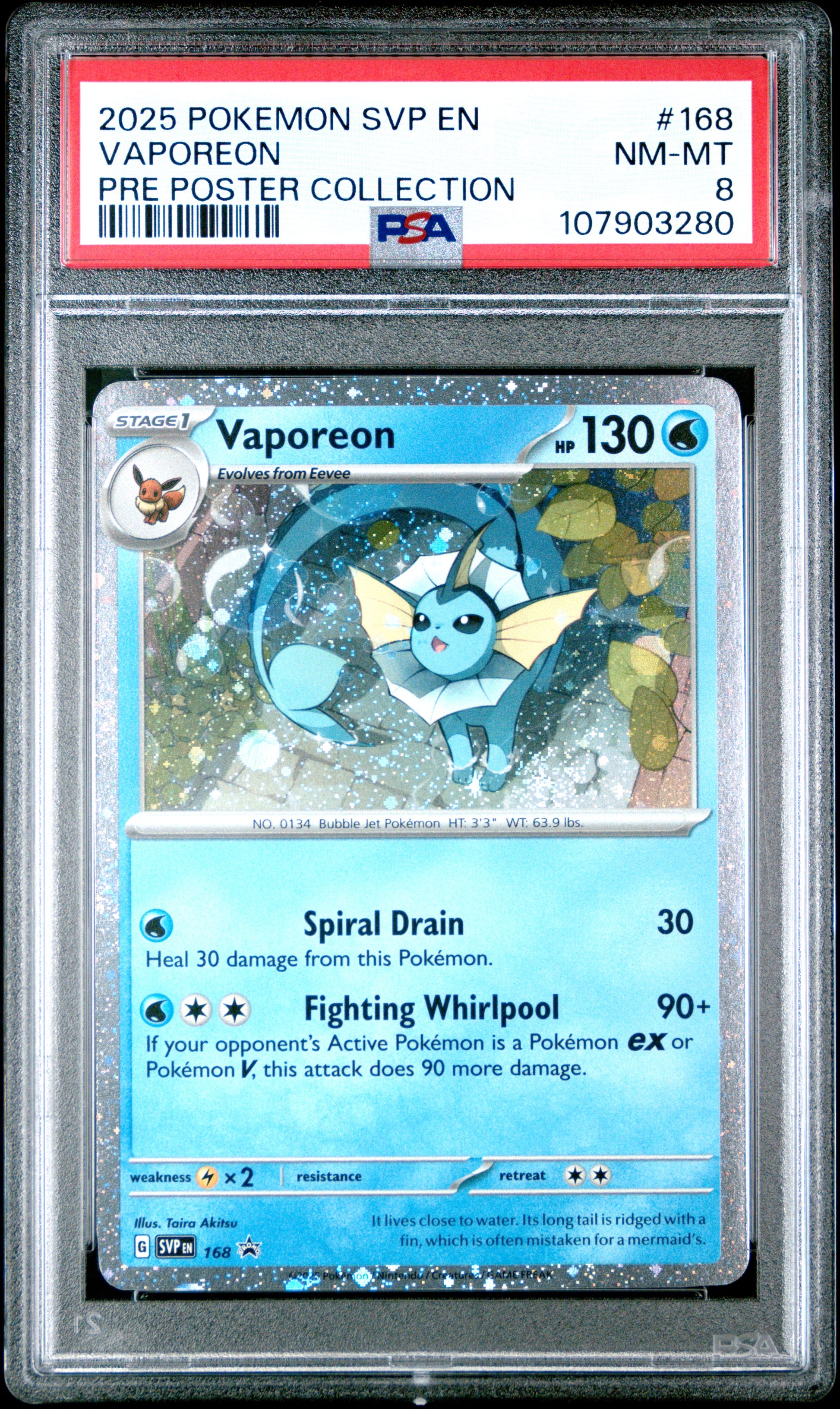 VAPOREON 168/SVP [Cosmos Holo]  POKEMON SVP EN-SV BLACK STAR PROMO PRE POSTER COLLECTION PSA8 NM-MT 8 PSA population 148 <a href=https://www.psacard.com/cert/107903280/psa>https://www.psacard.com/cert/107903280/psa</a>
