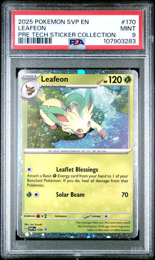LEAFEON 170/SVP Common POKEMON SVP EN-SV BLACK STAR PROMO PRE TECH STICKER COLLECTION PSA9 MINT 9 PSA population 354 <a href=https://www.psacard.com/cert/107903283/psa>https://www.psacard.com/cert/107903283/psa</a>