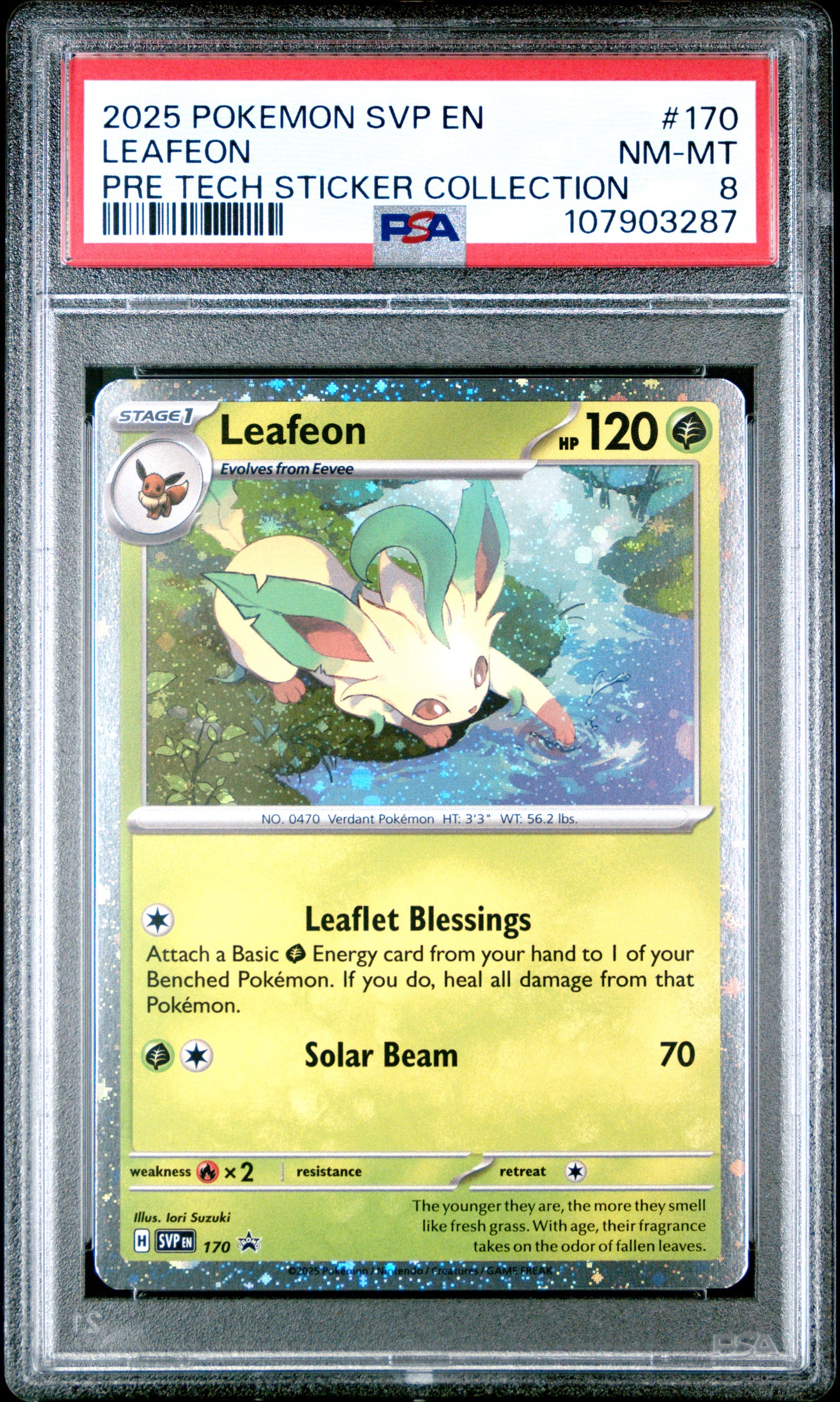 LEAFEON 170/SVP Common POKEMON SVP EN-SV BLACK STAR PROMO PRE TECH STICKER COLLECTION PSA8 NM-MT 8 PSA population 34 <a href=https://www.psacard.com/cert/107903287/psa>https://www.psacard.com/cert/107903287/psa</a>