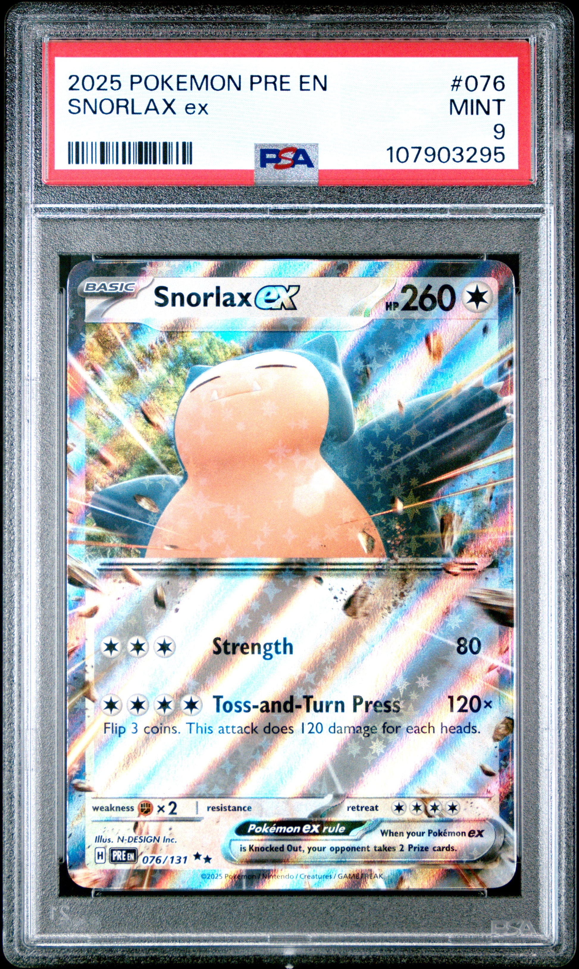 SNORLAX EX 76/131 Common POKEMON PRE EN-PRISMATIC EVOLUTIONS PSA9 MINT 9 PSA population 238 <a href=https://www.psacard.com/cert/107903295/psa>https://www.psacard.com/cert/107903295/psa</a>