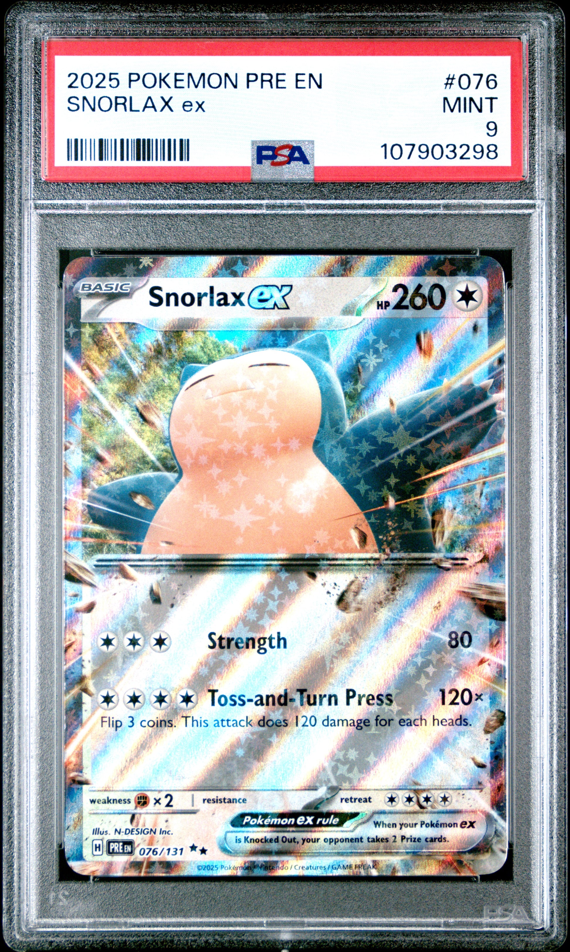 SNORLAX EX 76/131 Common POKEMON PRE EN-PRISMATIC EVOLUTIONS PSA9 MINT 9 PSA population 238 <a href=https://www.psacard.com/cert/107903298/psa>https://www.psacard.com/cert/107903298/psa</a>