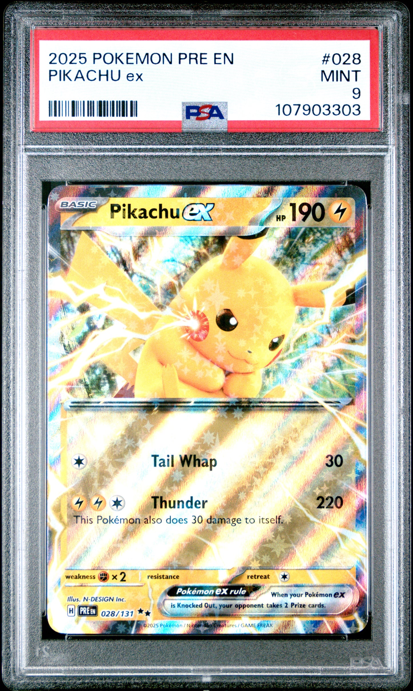 PIKACHU EX 28/131 Common POKEMON PRE EN-PRISMATIC EVOLUTIONS PSA9 MINT 9 PSA population 339 <a href=https://www.psacard.com/cert/107903303/psa>https://www.psacard.com/cert/107903303/psa</a>