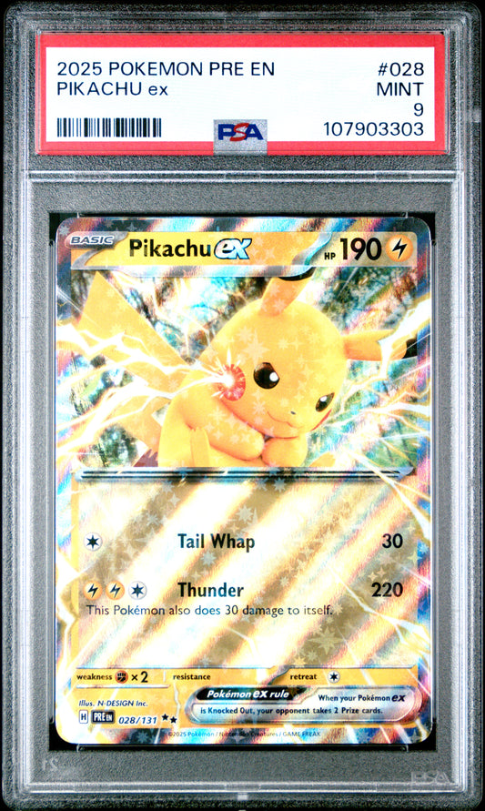PIKACHU EX 28/131 Common POKEMON PRE EN-PRISMATIC EVOLUTIONS PSA9 MINT 9 PSA population 339 <a href=https://www.psacard.com/cert/107903303/psa>https://www.psacard.com/cert/107903303/psa</a>