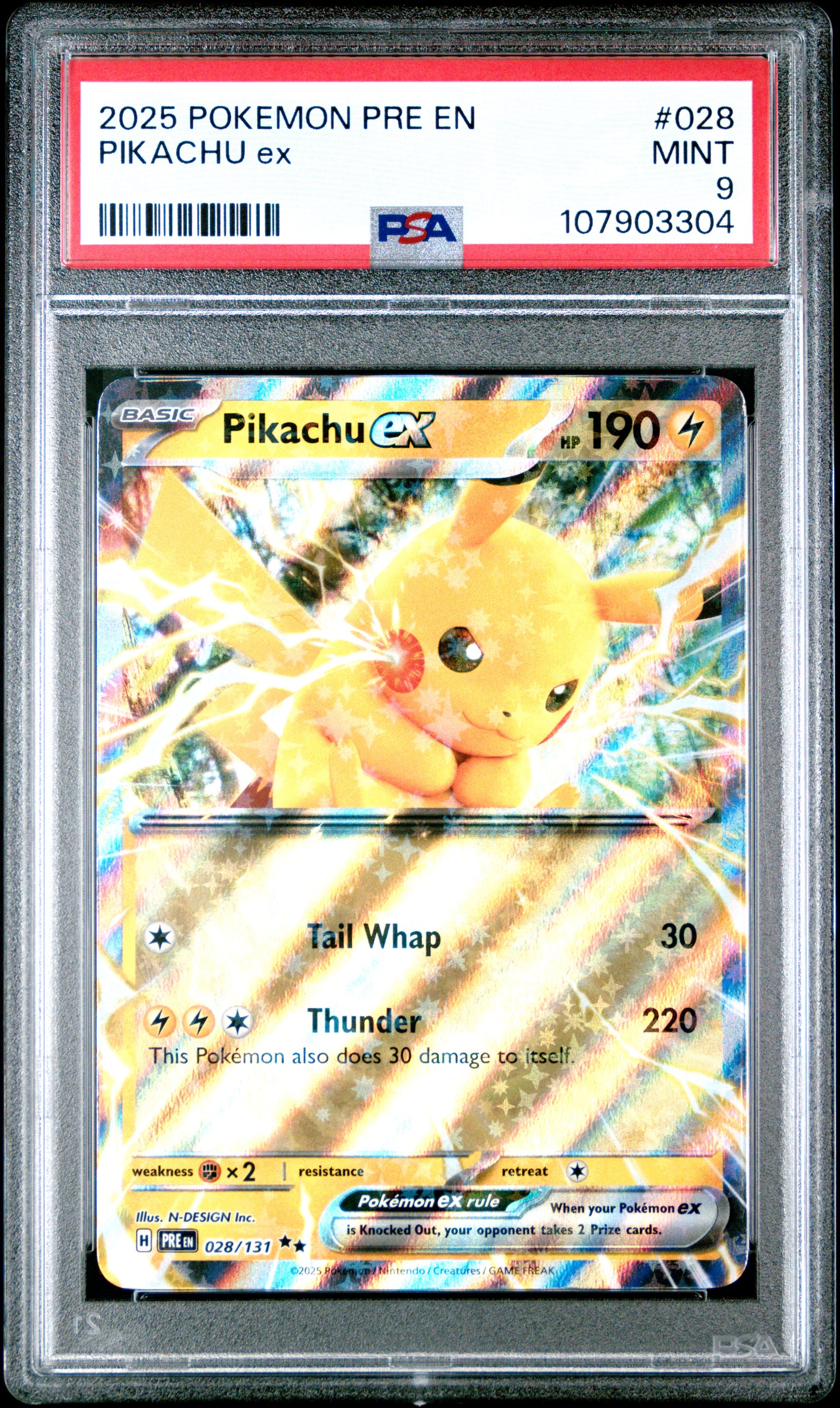 PIKACHU EX 28/131 Common POKEMON PRE EN-PRISMATIC EVOLUTIONS PSA9 MINT 9 PSA population 339 <a href=https://www.psacard.com/cert/107903304/psa>https://www.psacard.com/cert/107903304/psa</a>