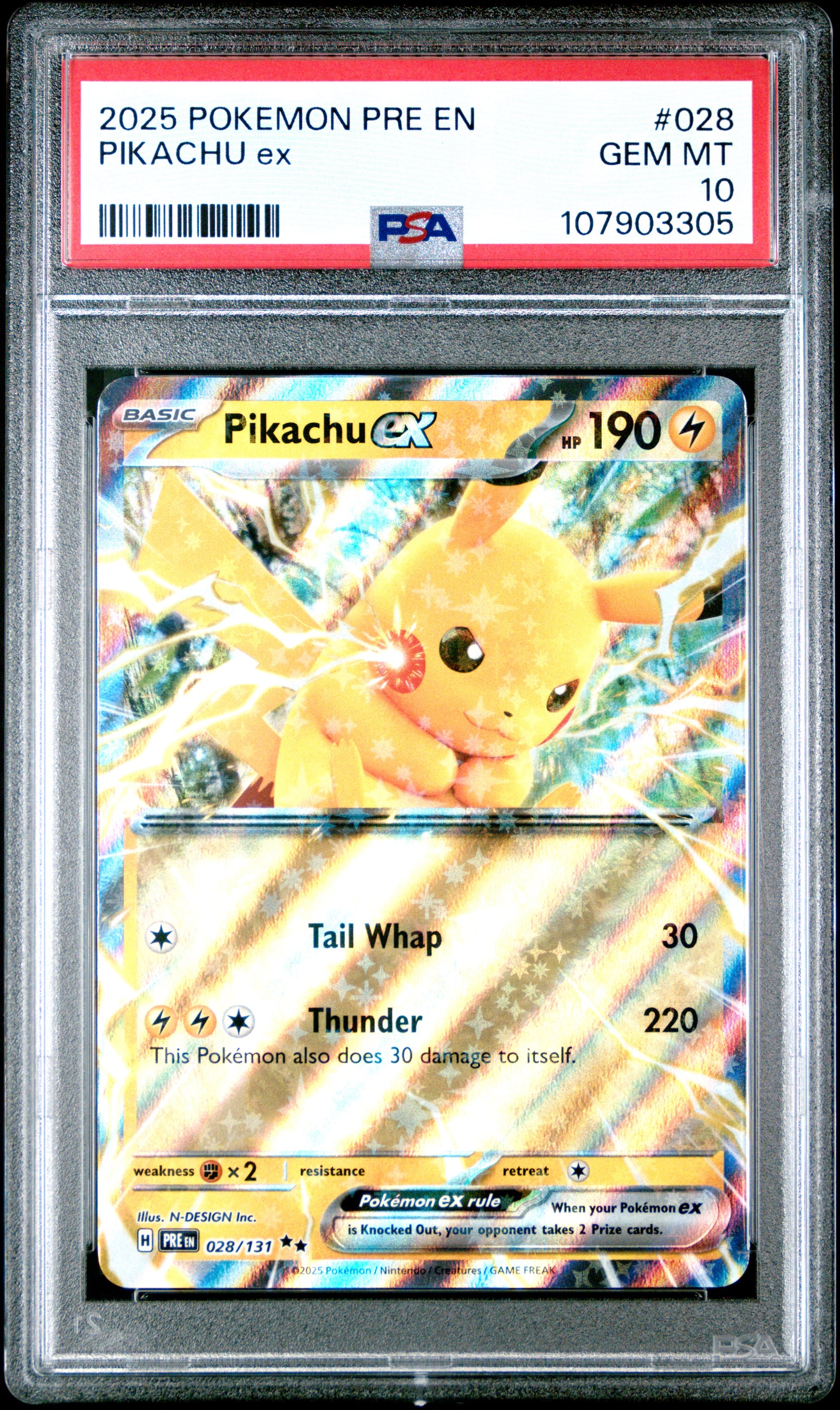PIKACHU EX 28/131 Common POKEMON PRE EN-PRISMATIC EVOLUTIONS PSA10 GEM MT 10 PSA population 126 <a href=https://www.psacard.com/cert/107903305/psa>https://www.psacard.com/cert/107903305/psa</a>