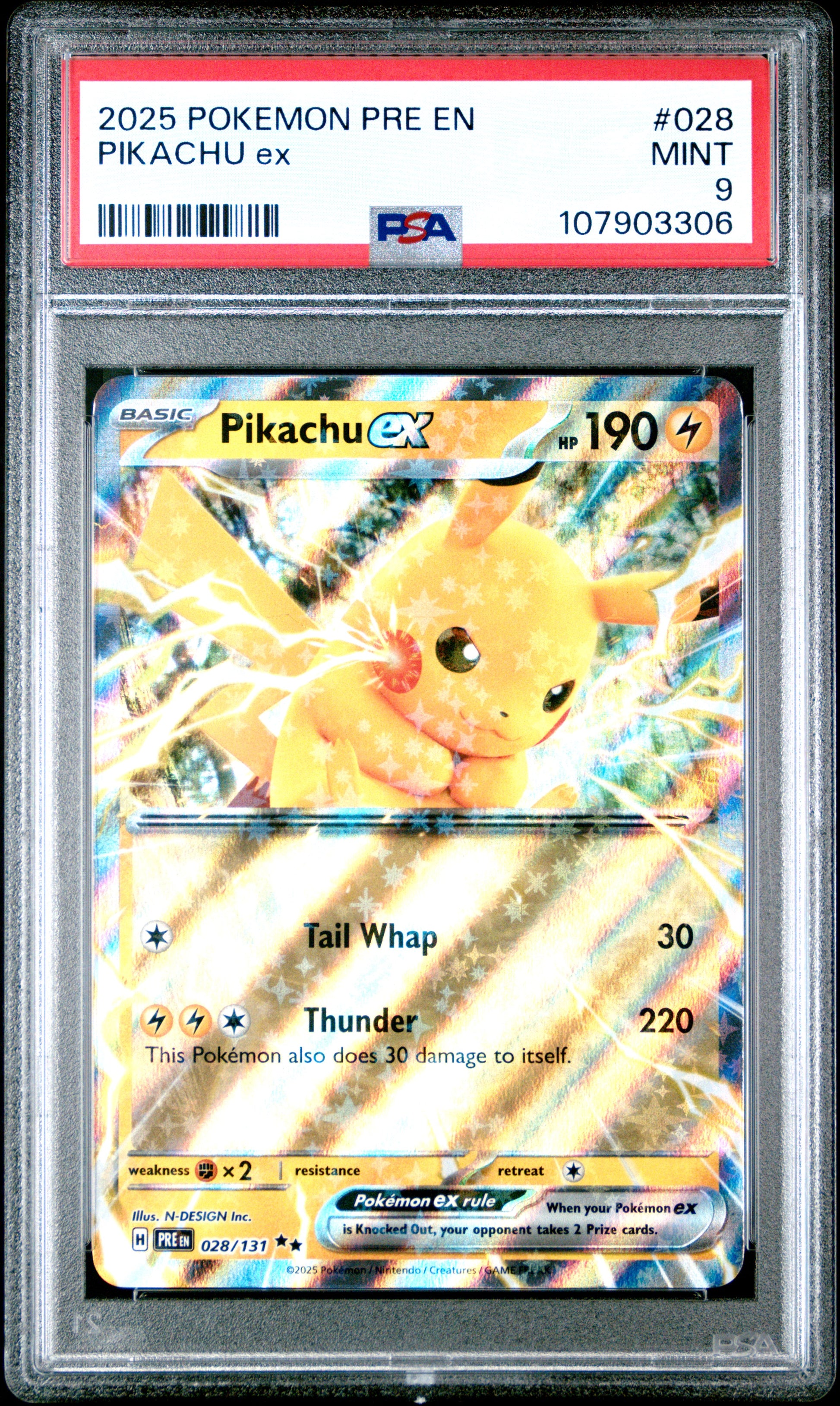 PIKACHU EX 28/131 Common POKEMON PRE EN-PRISMATIC EVOLUTIONS PSA9 MINT 9 PSA population 339 <a href=https://www.psacard.com/cert/107903306/psa>https://www.psacard.com/cert/107903306/psa</a>