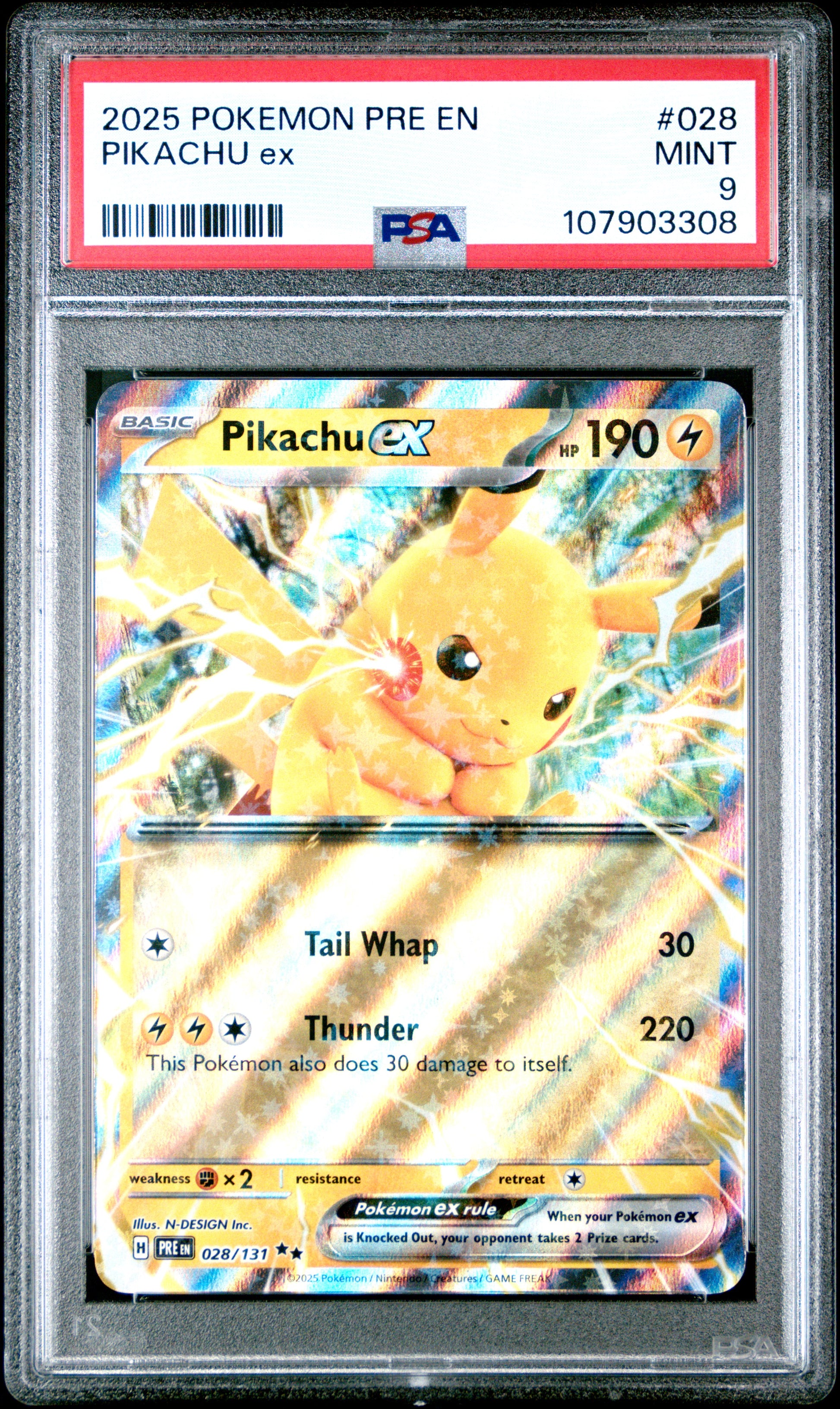 PIKACHU EX 28/131 Common POKEMON PRE EN-PRISMATIC EVOLUTIONS PSA9 MINT 9 PSA population 339 <a href=https://www.psacard.com/cert/107903308/psa>https://www.psacard.com/cert/107903308/psa</a>