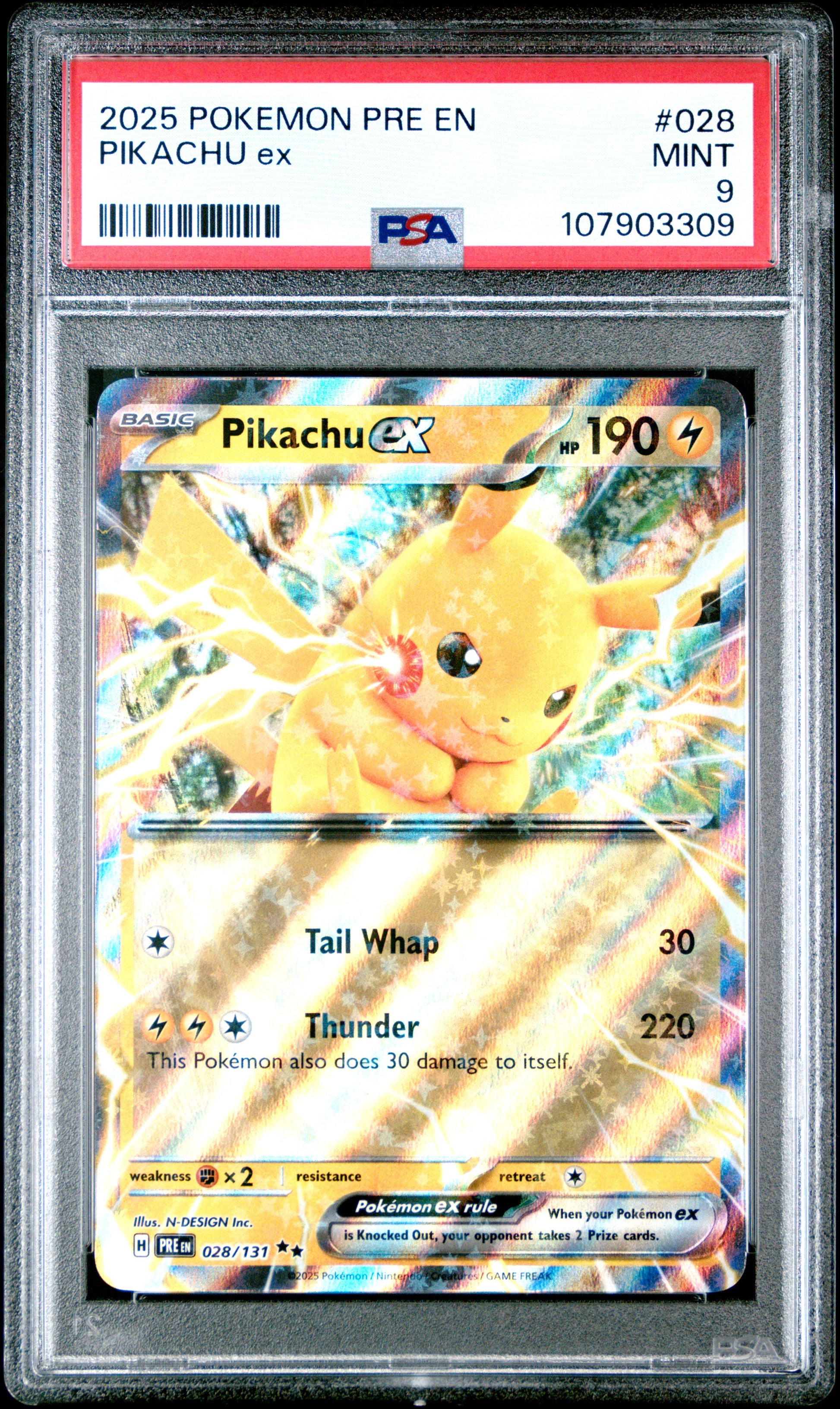 PIKACHU EX 28/131 Common POKEMON PRE EN-PRISMATIC EVOLUTIONS PSA9 MINT 9 PSA population 339 <a href=https://www.psacard.com/cert/107903309/psa>https://www.psacard.com/cert/107903309/psa</a>