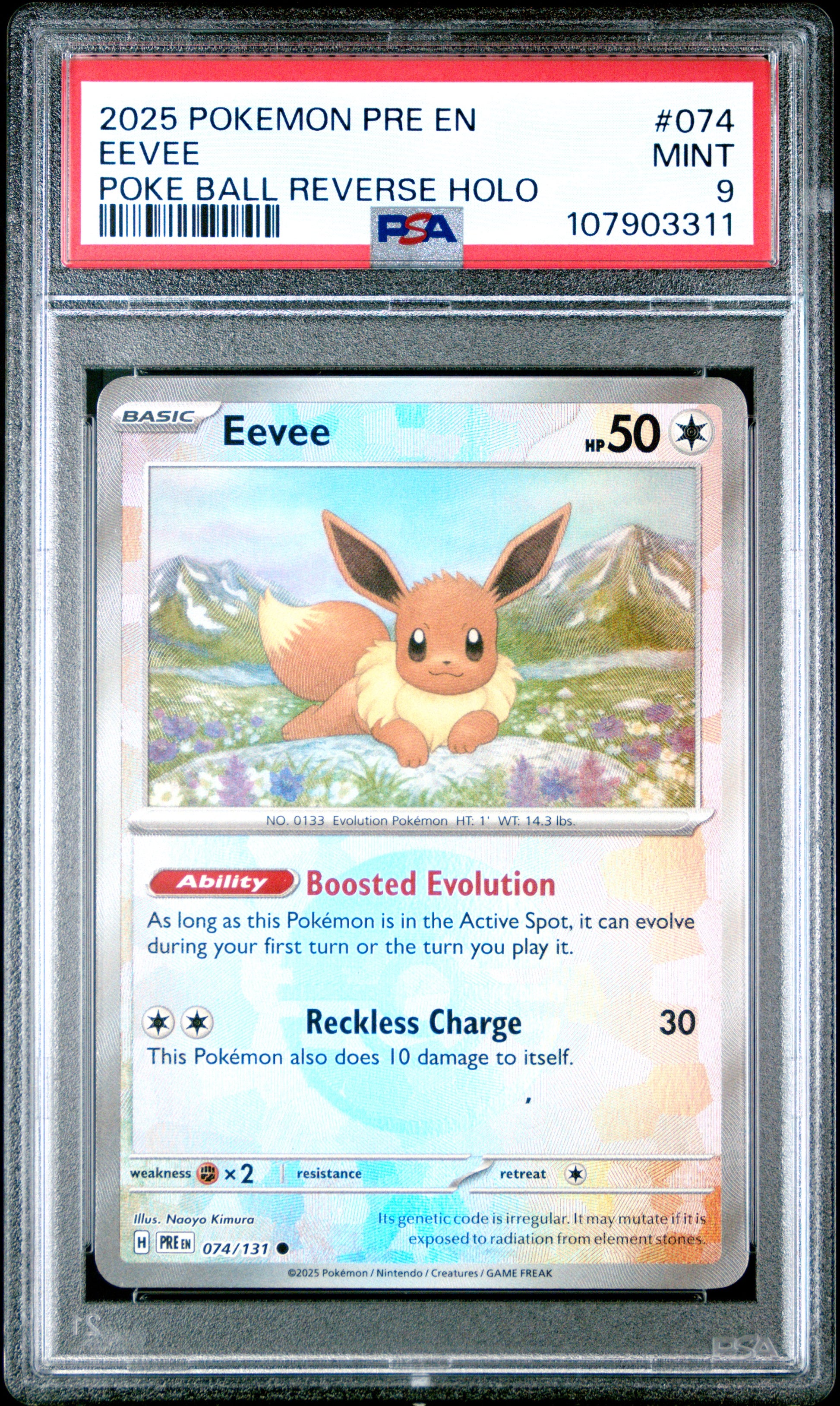 EEVEE 74/131 [Poke Ball] POKEMON PRE EN-PRISMATIC EVOLUTIONS POKE BALL REVERSE HOLO PSA9 MINT 9 PSA population 423 <a href=https://www.psacard.com/cert/107903311/psa>https://www.psacard.com/cert/107903311/psa</a>