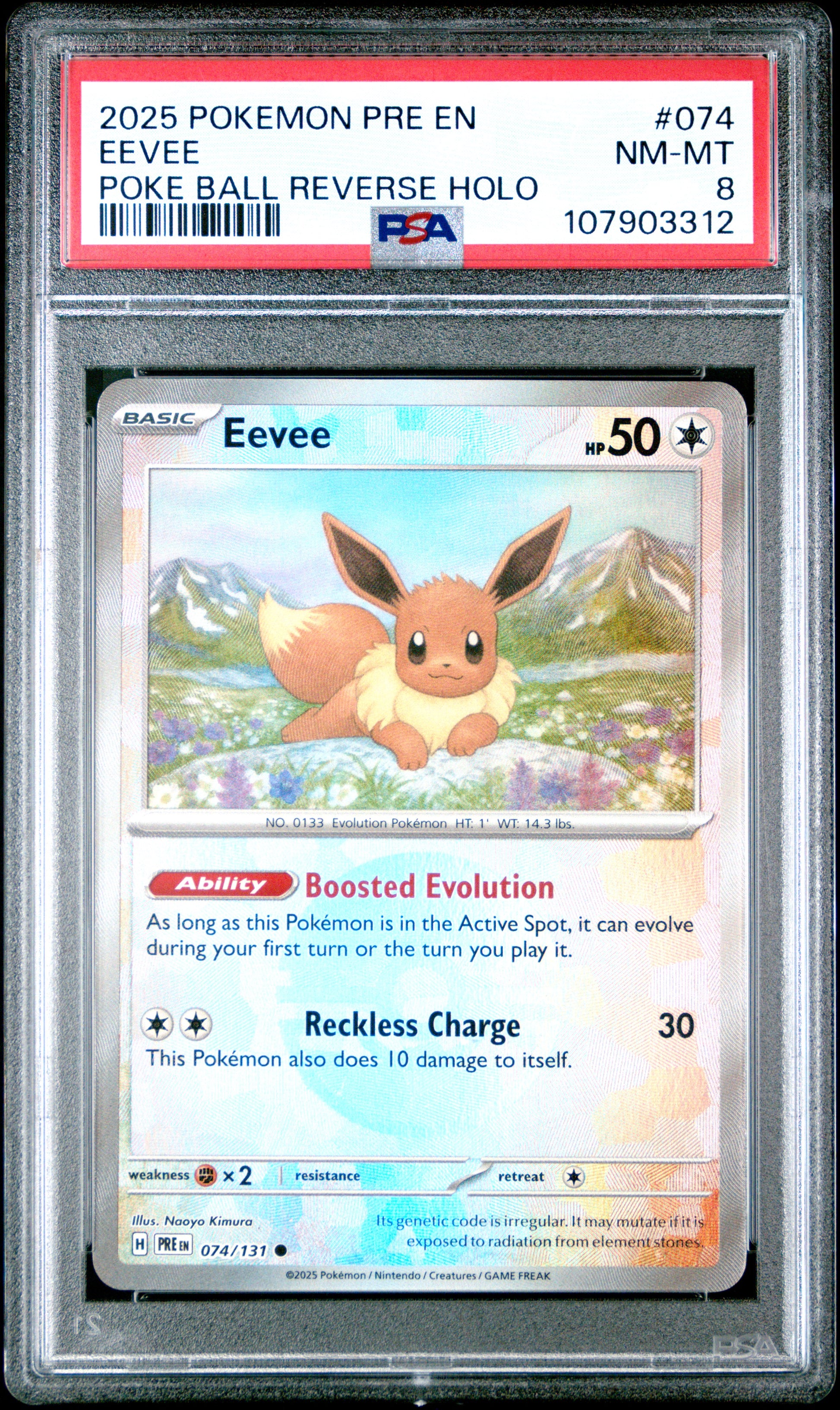 EEVEE 74/131 [Poke Ball] POKEMON PRE EN-PRISMATIC EVOLUTIONS POKE BALL REVERSE HOLO PSA8 NM-MT 8 PSA population 113 <a href=https://www.psacard.com/cert/107903312/psa>https://www.psacard.com/cert/107903312/psa</a>