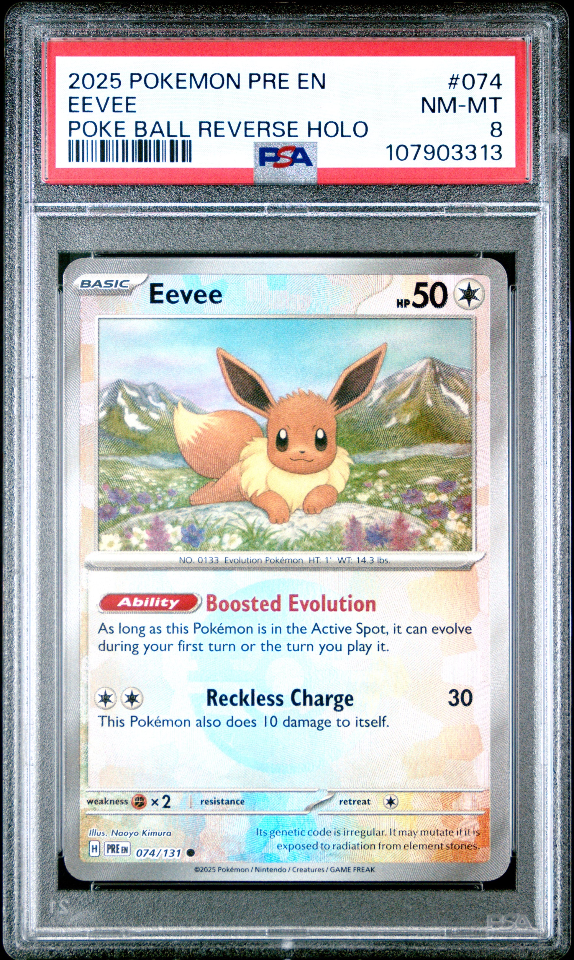 EEVEE 74/131 [Poke Ball] POKEMON PRE EN-PRISMATIC EVOLUTIONS POKE BALL REVERSE HOLO PSA8 NM-MT 8 PSA population 113 <a href=https://www.psacard.com/cert/107903313/psa>https://www.psacard.com/cert/107903313/psa</a>