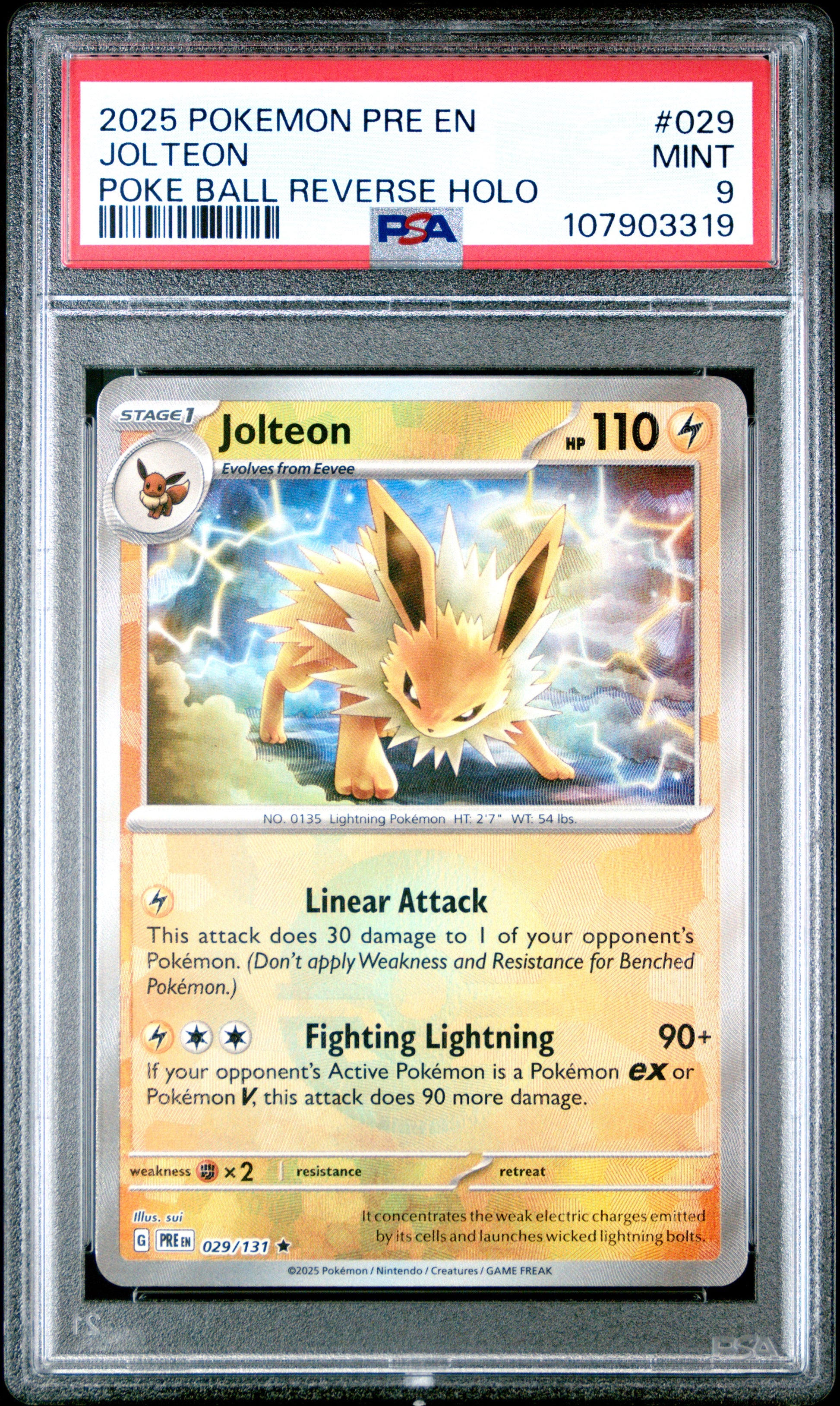 JOLTEON 29/131 [Poke Ball] POKEMON PRE EN-PRISMATIC EVOLUTIONS POKE BALL REVERSE HOLO PSA9 MINT 9 PSA population 281 <a href=https://www.psacard.com/cert/107903319/psa>https://www.psacard.com/cert/107903319/psa</a>