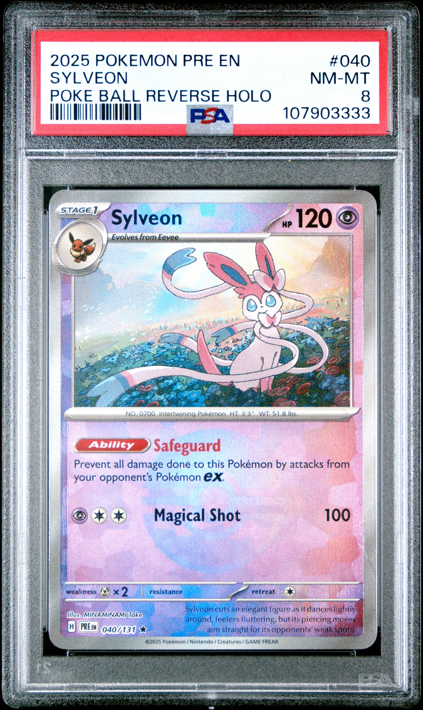 SYLVEON 40/131 [Poke Ball] POKEMON PRE EN-PRISMATIC EVOLUTIONS POKE BALL REVERSE HOLO PSA8 NM-MT 8 PSA population 127 <a href=https://www.psacard.com/cert/107903333/psa>https://www.psacard.com/cert/107903333/psa</a>